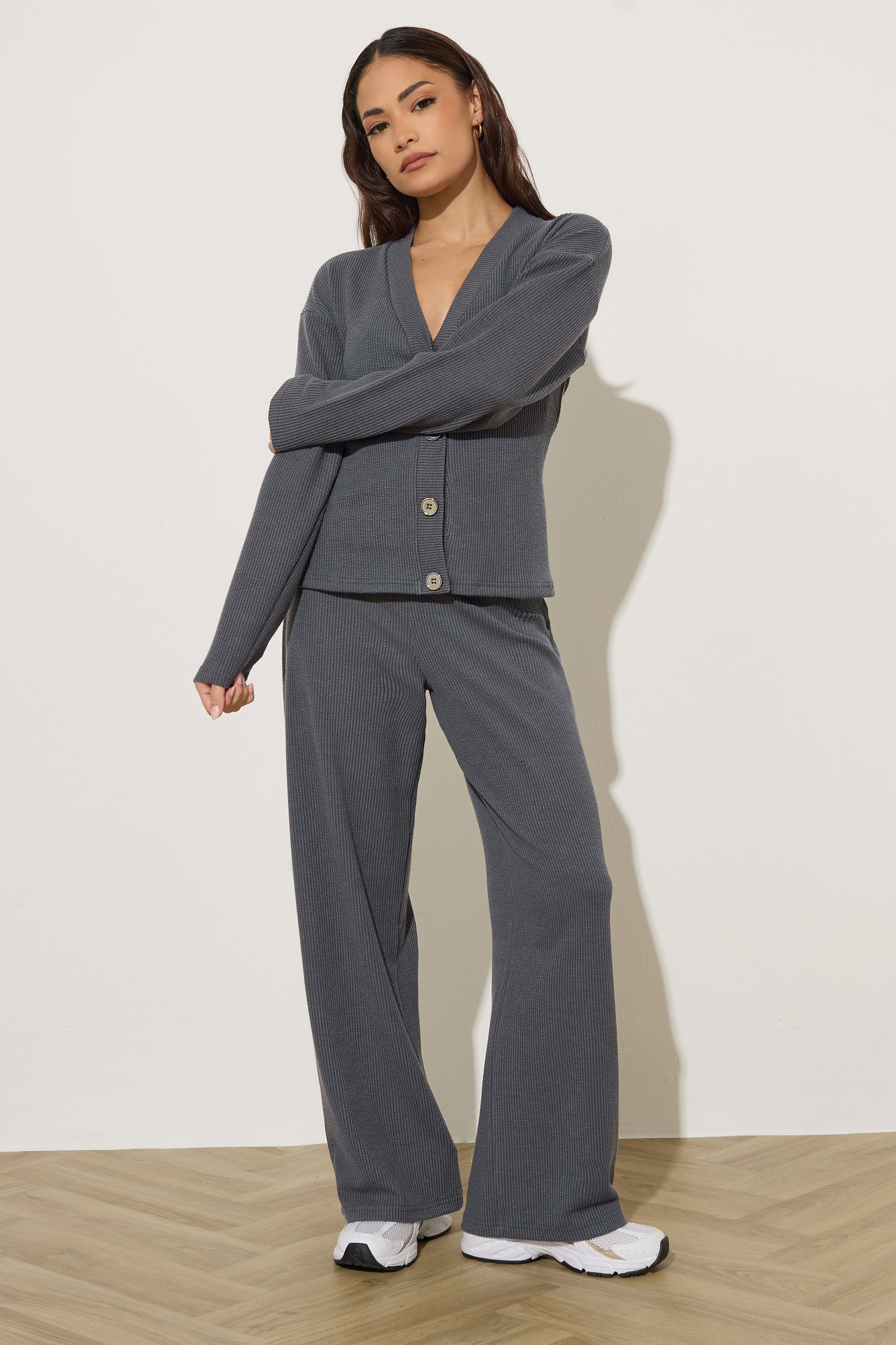 PixieGirl Petite Women's Charcoal Grey Textured Cardigan | PixieGirl 1