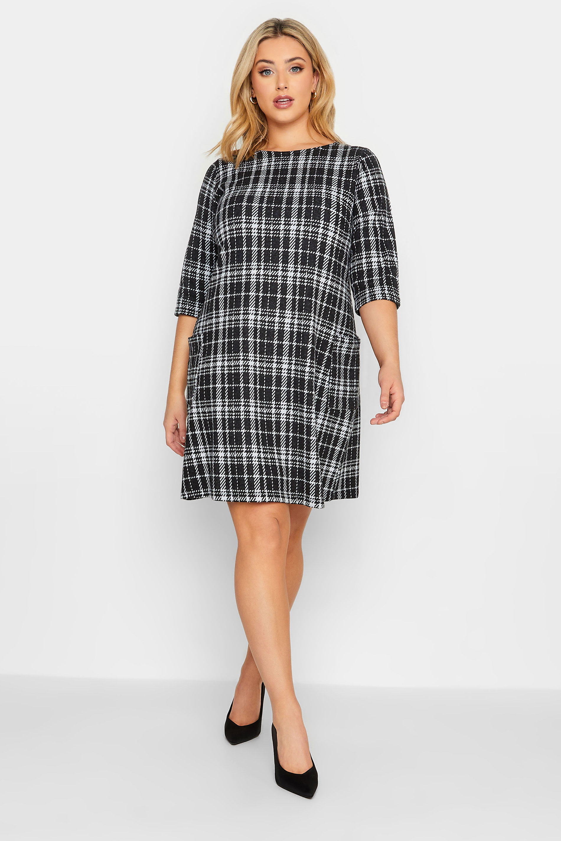 Plus Size Black Check Soft Touch Tunic Dress | Yours Clothing 1