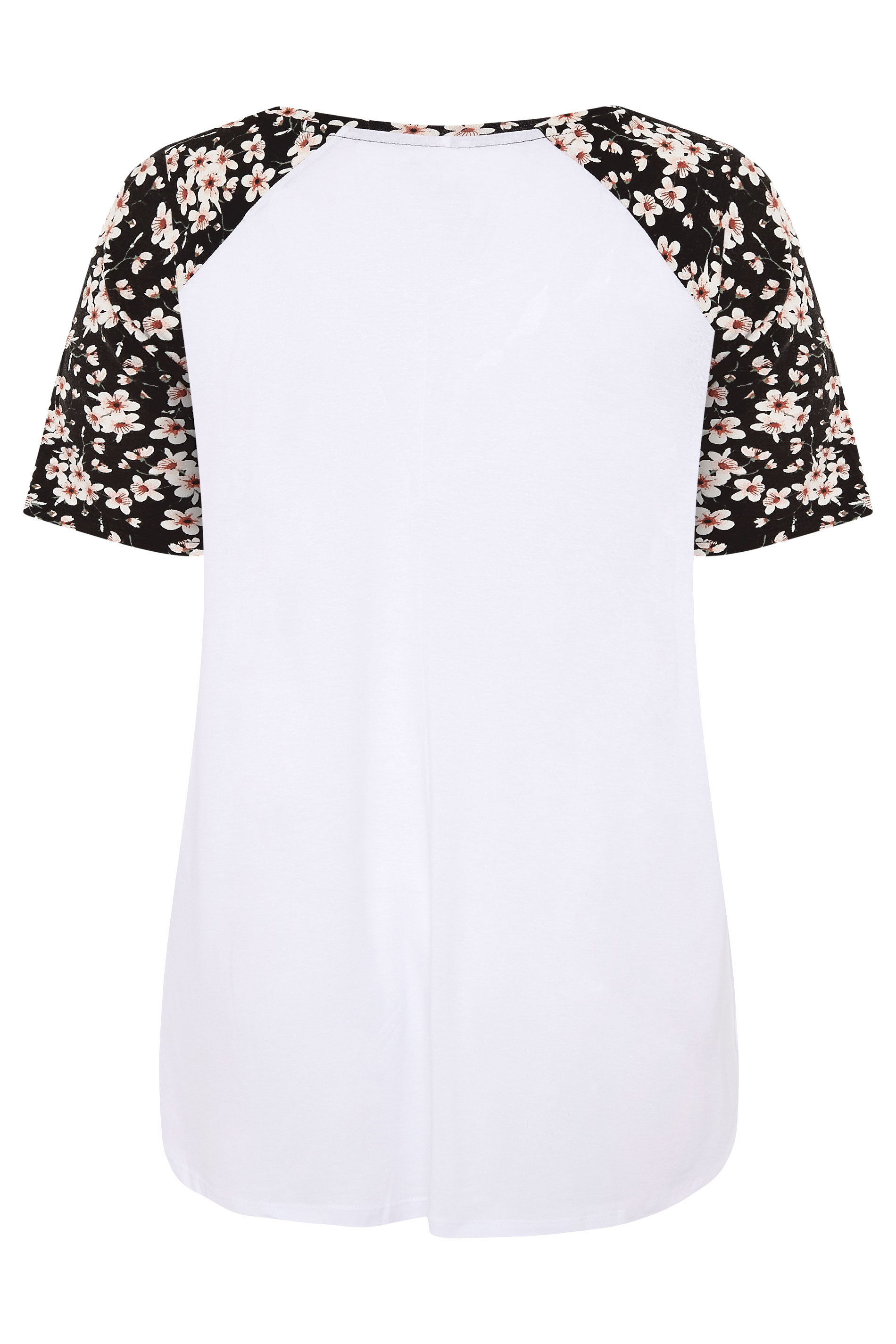 Grande taille  Tops Grande taille  Top à fleurs | T-Shirt Blanc Manches Contrastées Floral - ZS27857