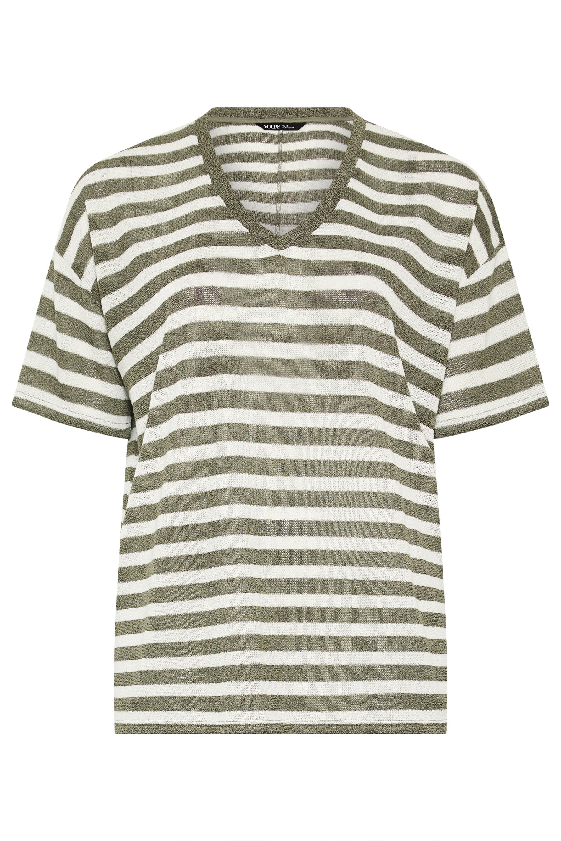 YOURS Plus Size Khaki Green & Ivory White Stripe Knitted T-Shirt | Yours Clothing 5