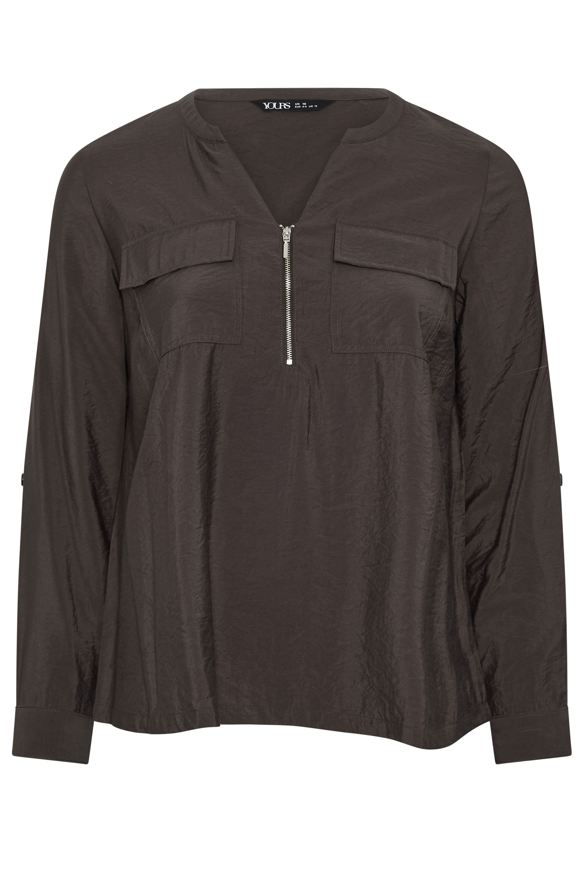 Yours Plus Size Chocolate Brown Zip Detail Blouse Size 42