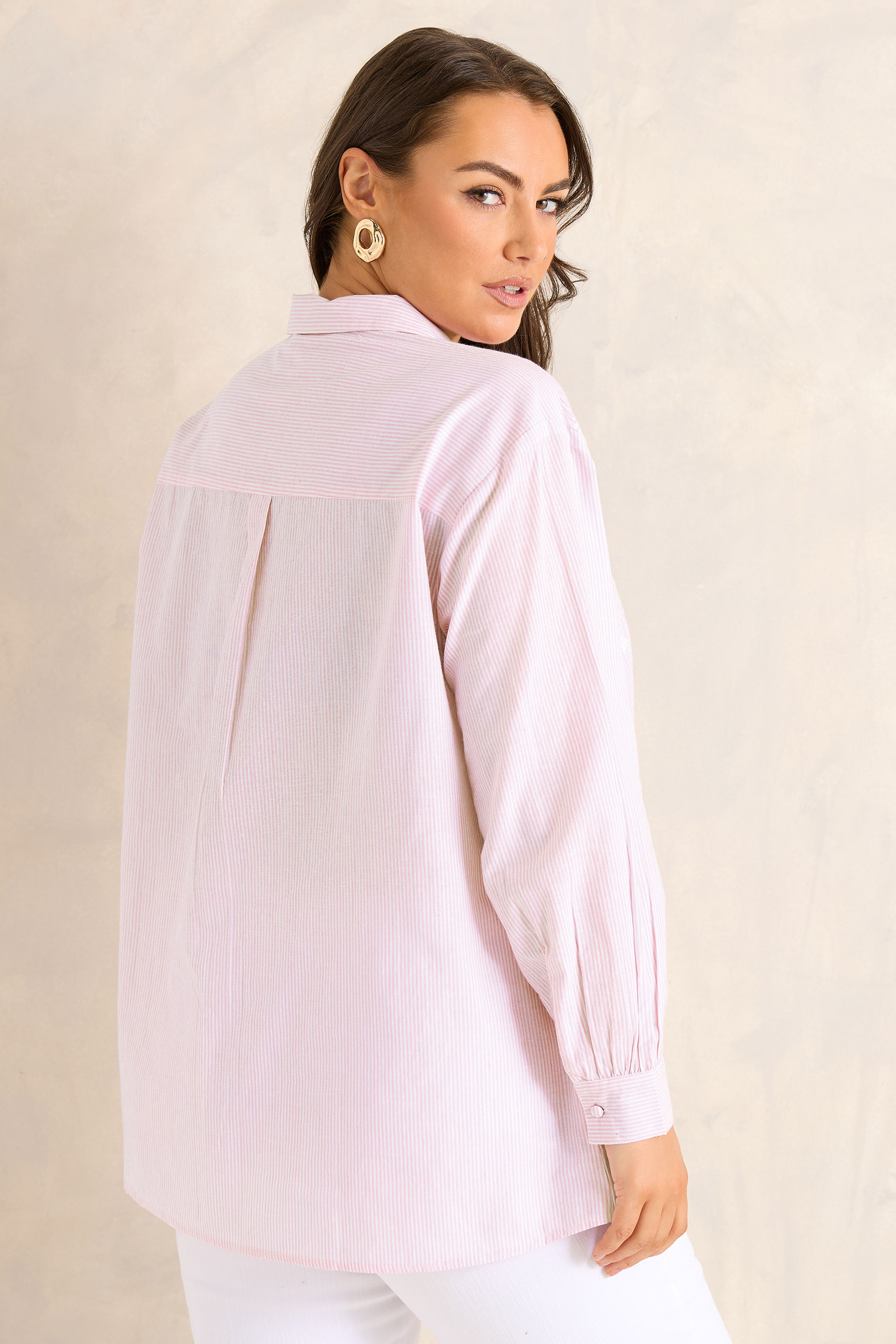 EVANS Curve Pink Stripe Embroidered Cotton Shirt | Evans 2