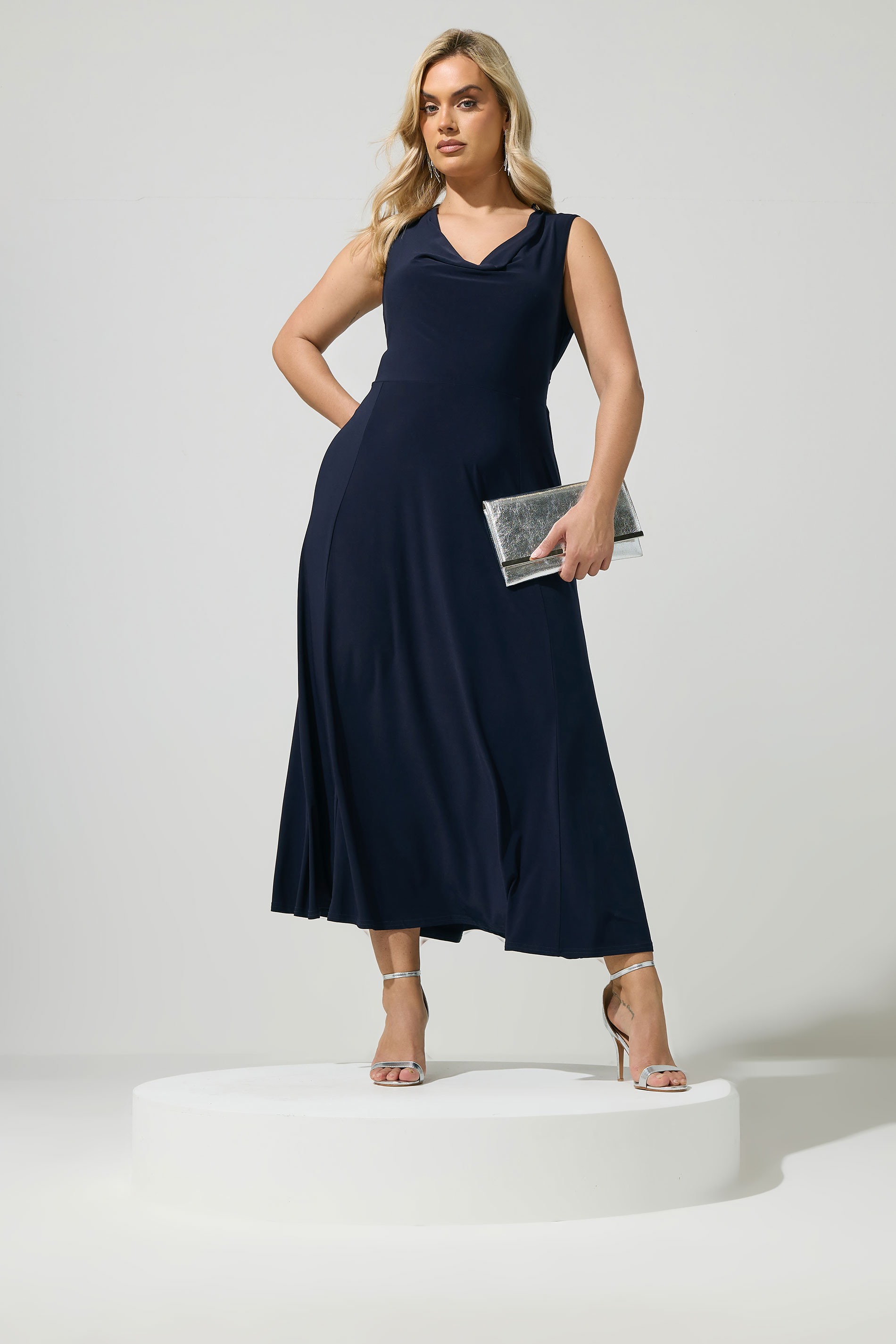 YOURS LONDON Plus Size Navy Blue Drape Front Maxi Dress | Yours Clothing 1