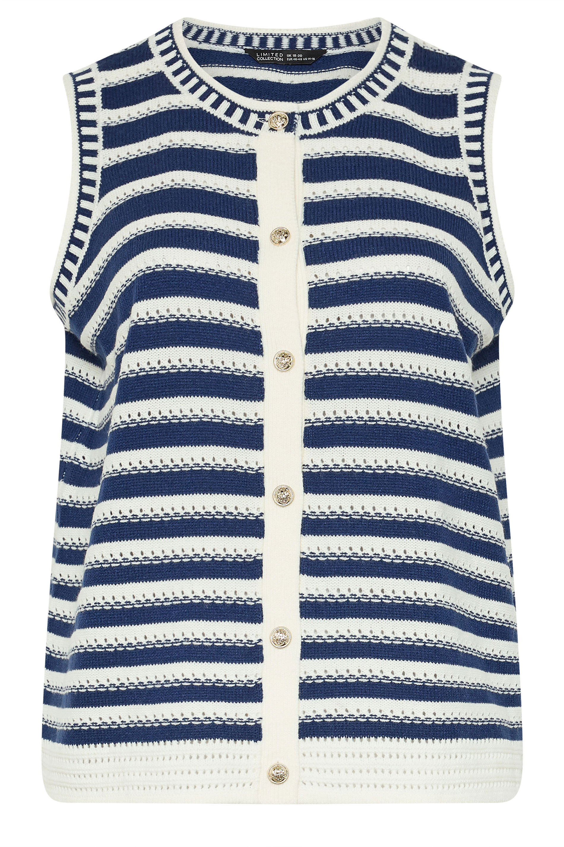 LIMITED COLLECTION Plus Size Navy Blue Stripe Knitted Waistcoat | Yours Clothing 6