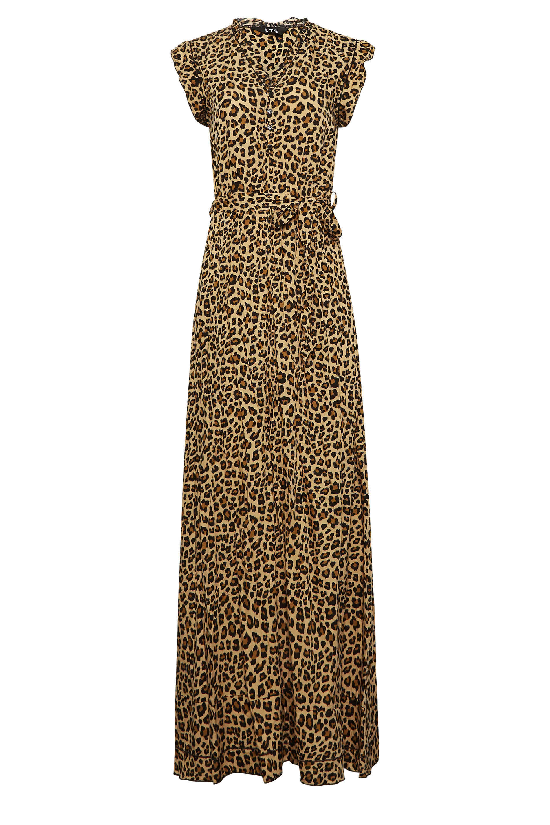 LTS Tall Women's Brown Animal Print Frill Sleeve Maxi Dress | Long Tall Sally 2