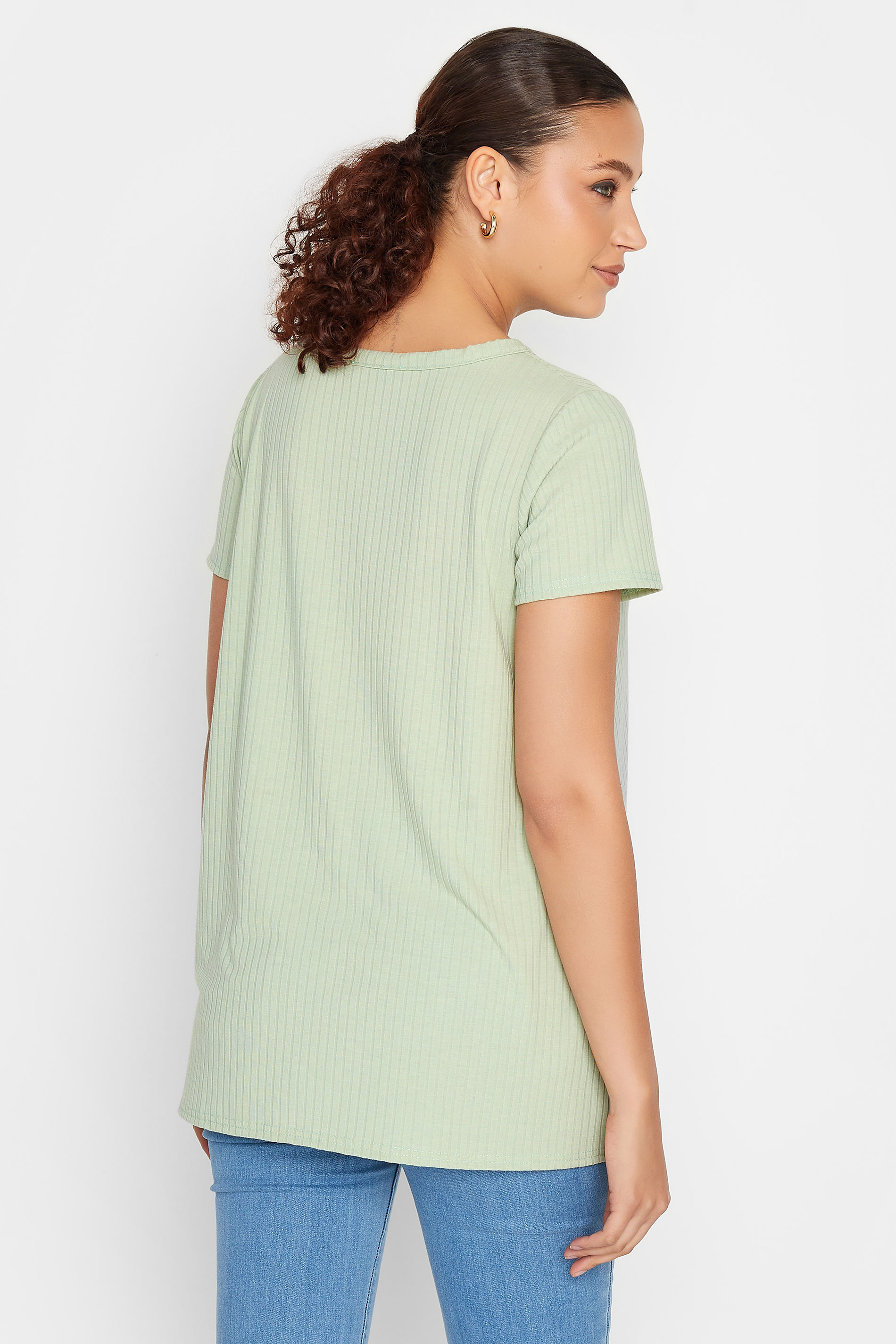 LTS Tall Women's Sage Green Ribbed V-Neck Swing Top | Long Tall Sally  3