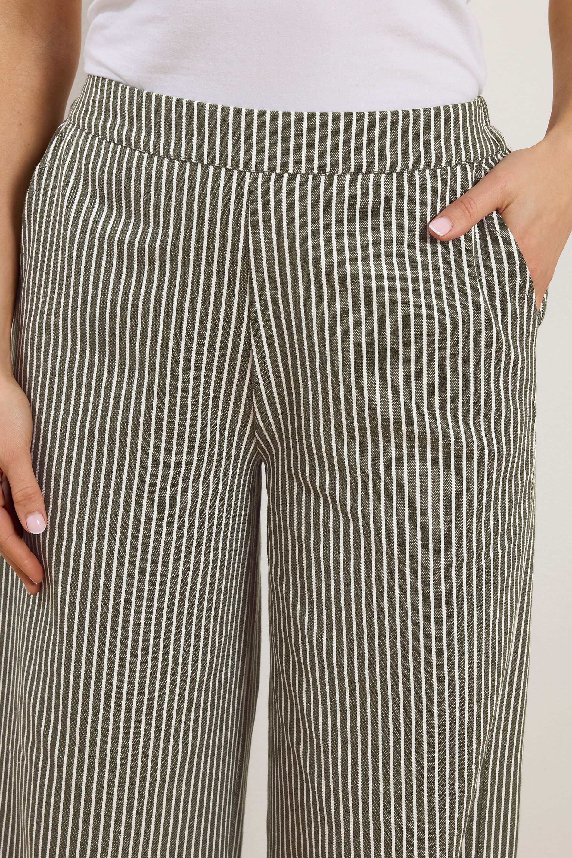 LTS Tall Women's Olive Green Stripe Cotton Wide Leg Trousers | Long Tall Sally 6