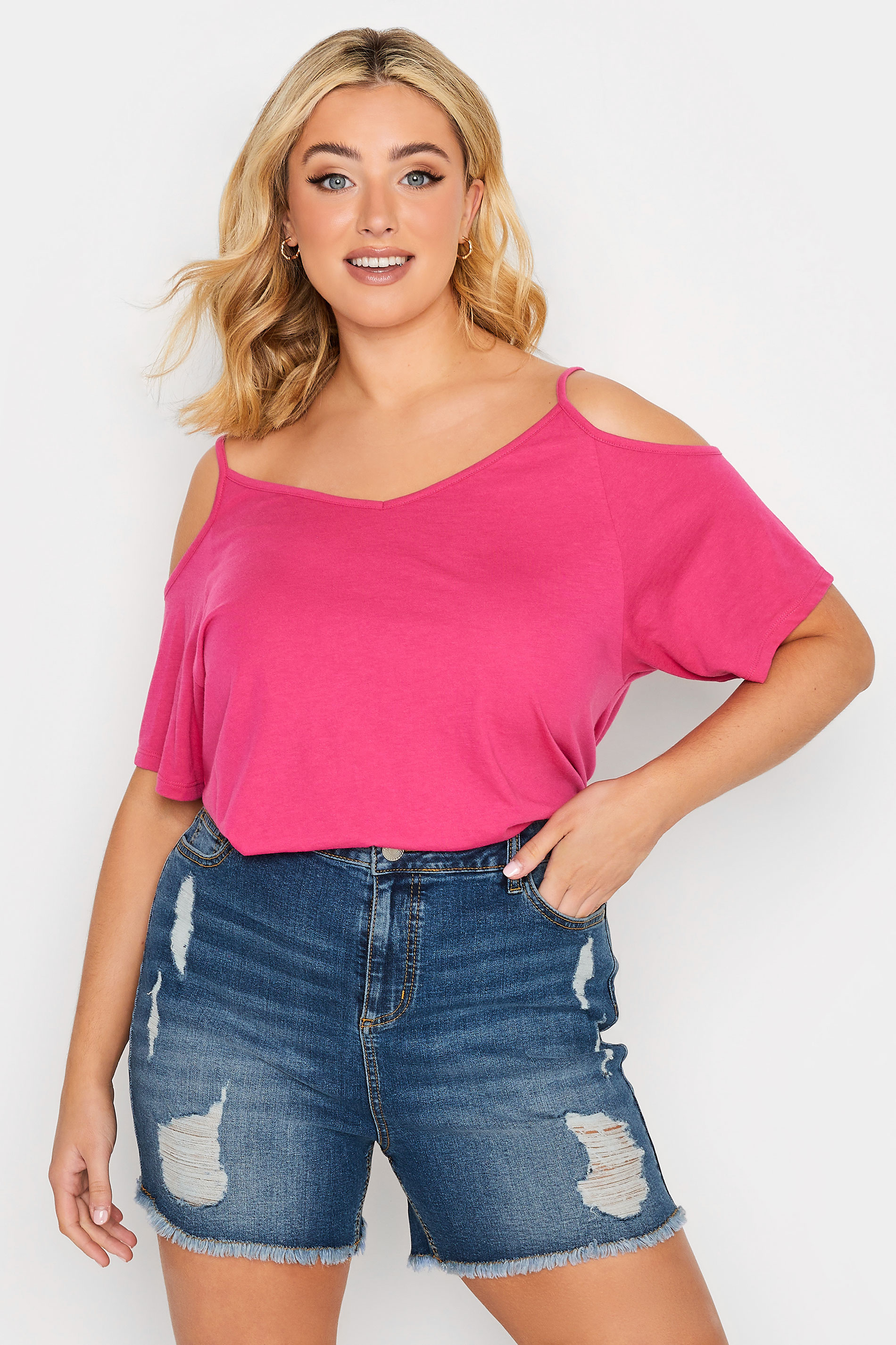 YOURS Plus Size Mid Blue Ripped Denim Shorts | Yours Clothing 1