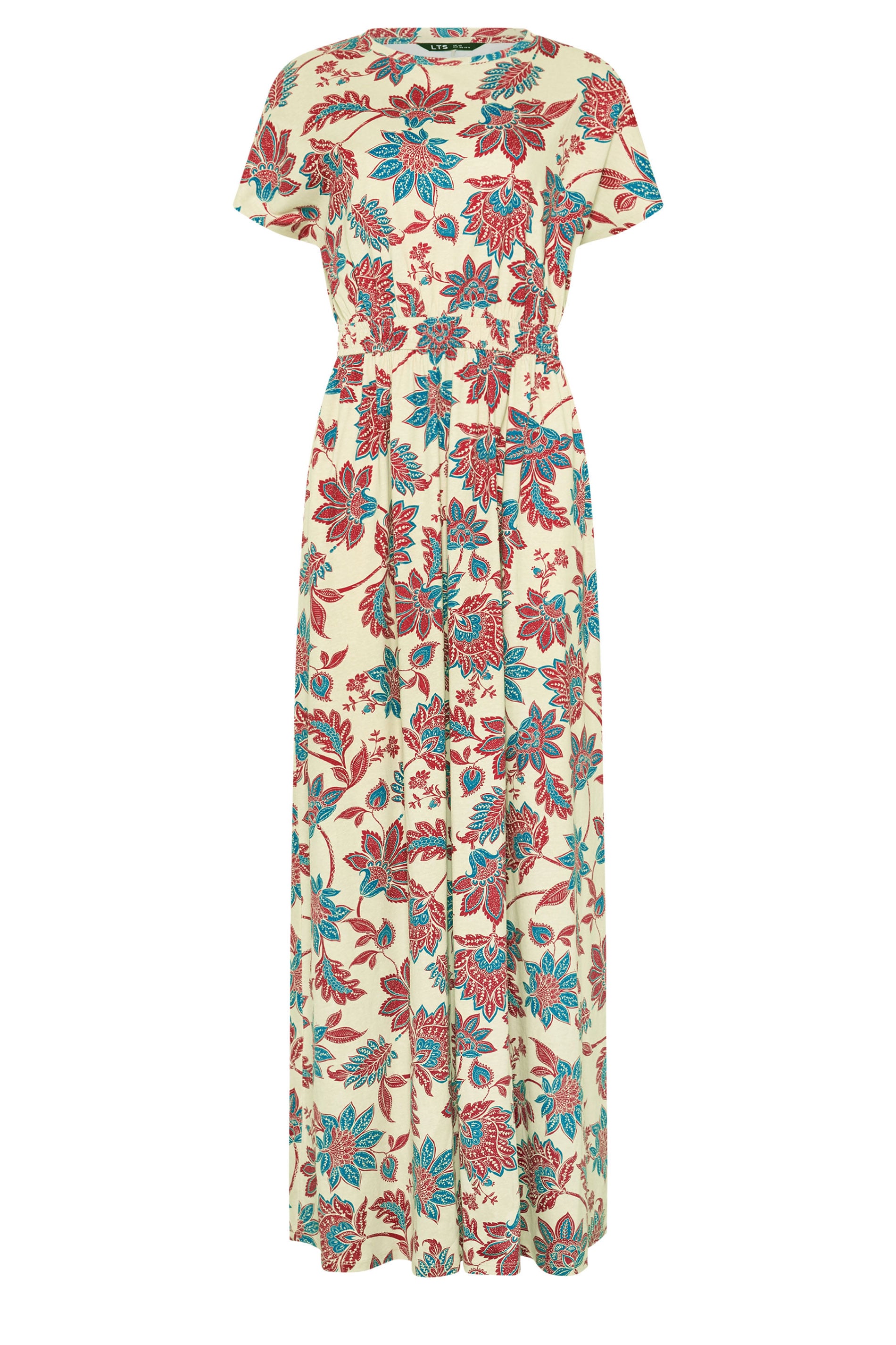 LTS Tall Women's Red & Blue Floral Shirred Waist Cotton Maxi Dress | Long Tall Sally 5