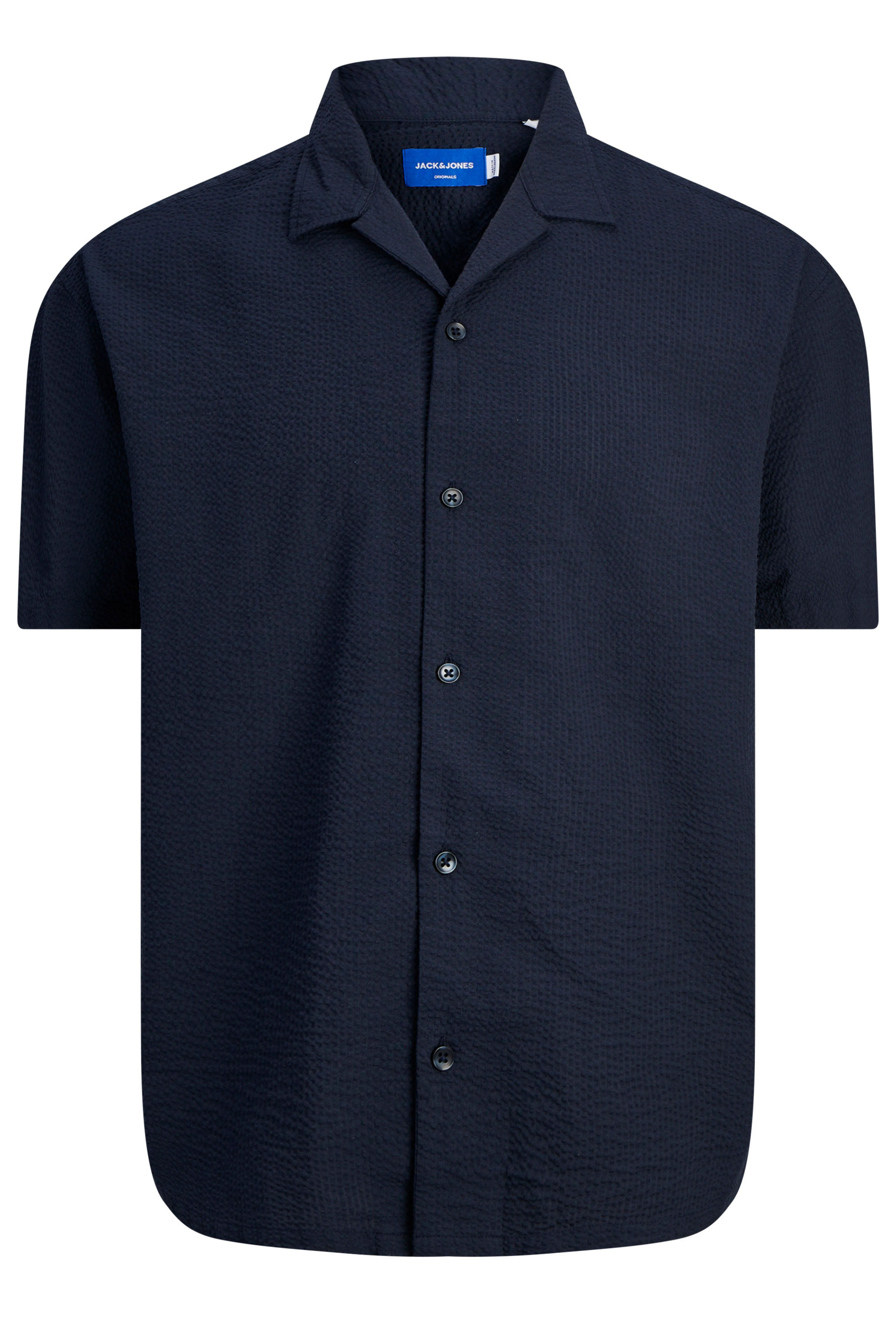 JACK & JONES Big & Tall Dark Blue Stripe Revere Collar Seersucker Shirt | BadRhino 2
