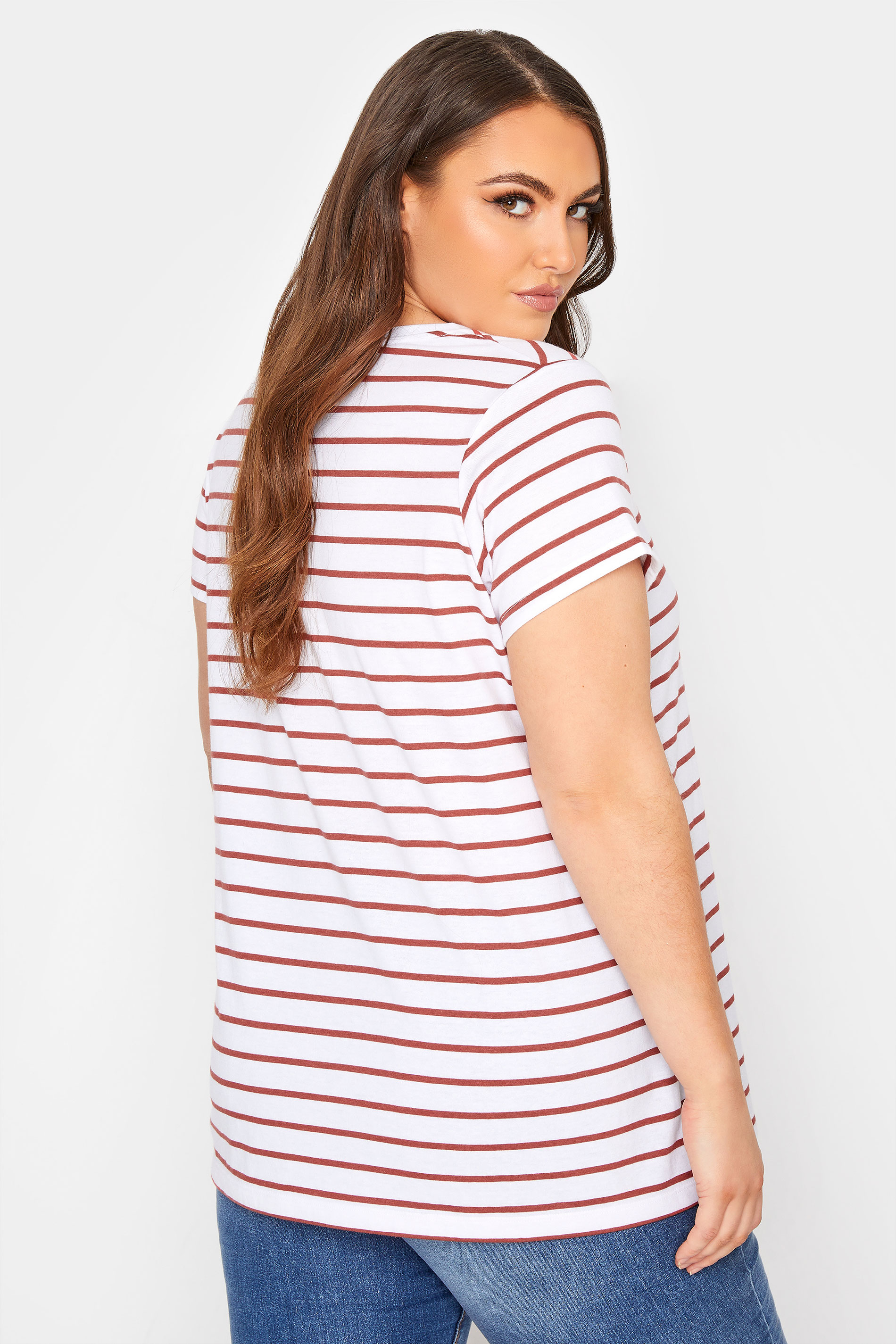 Grande taille  Tops Grande taille  T-Shirts | T-Shirt Blanc & Rouge Fines Rayures - PX16063