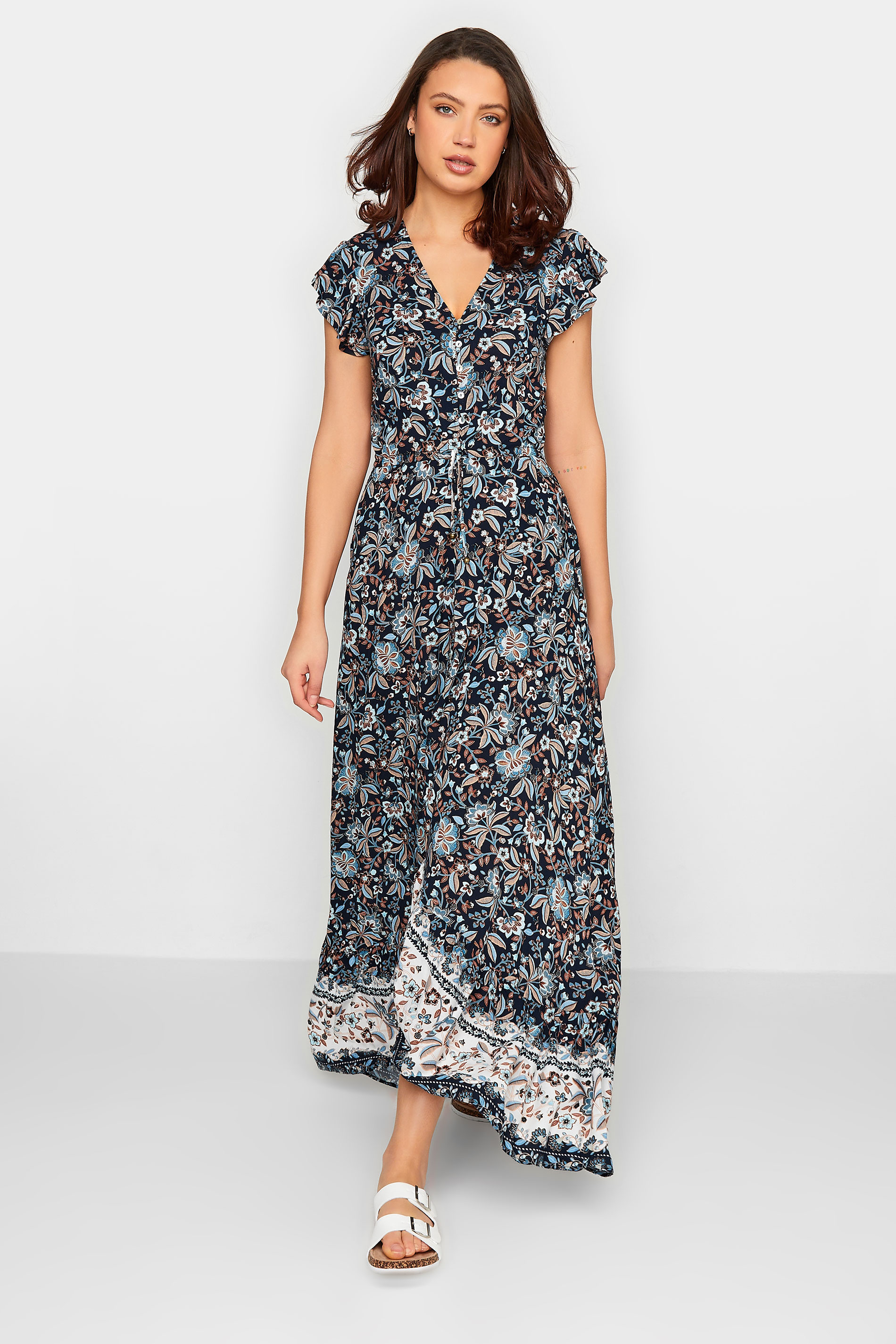 LTS Tall Women's Navy Blue Floral Print Border Maxi Dress | Long Tall Sally 2
