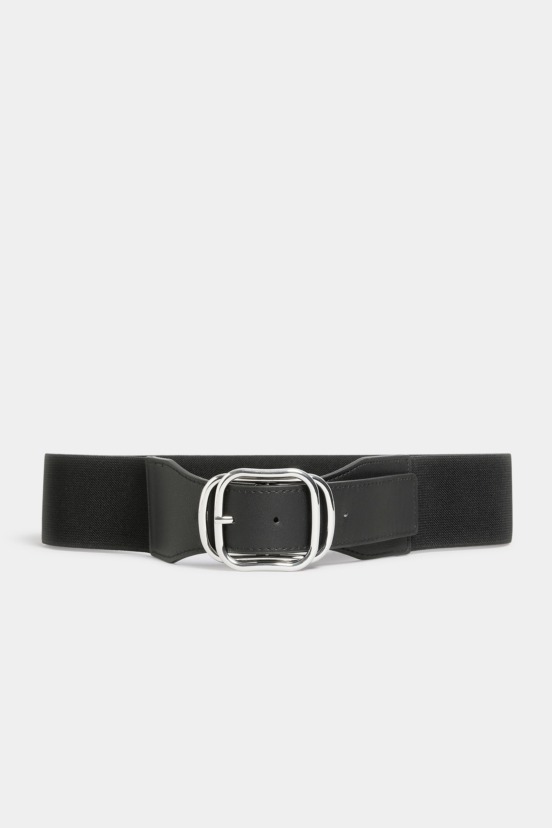Black Double Buckle Wide Stretch Belt | Yours Clothing 2