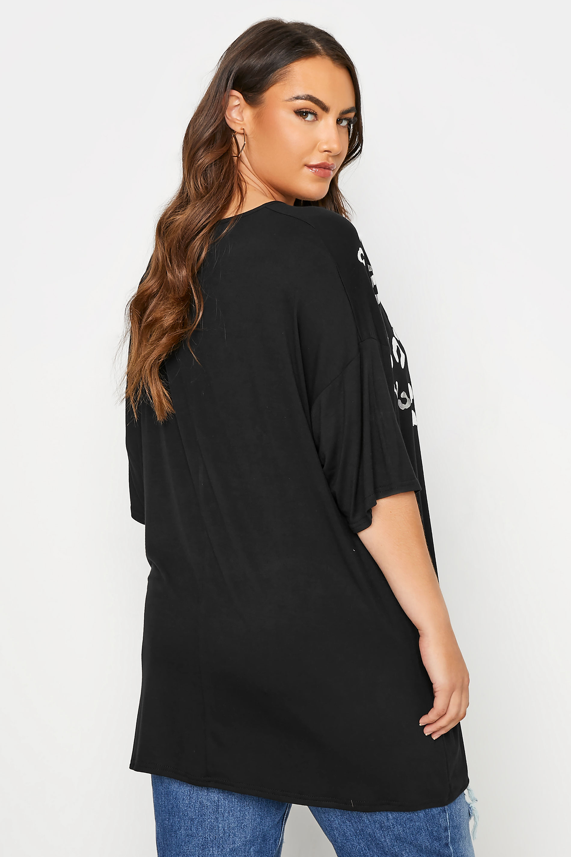 Plus Size LIMITED COLLECTION Black Foil Leopard Print Oversized T-Shirt | Yours Clothing  3