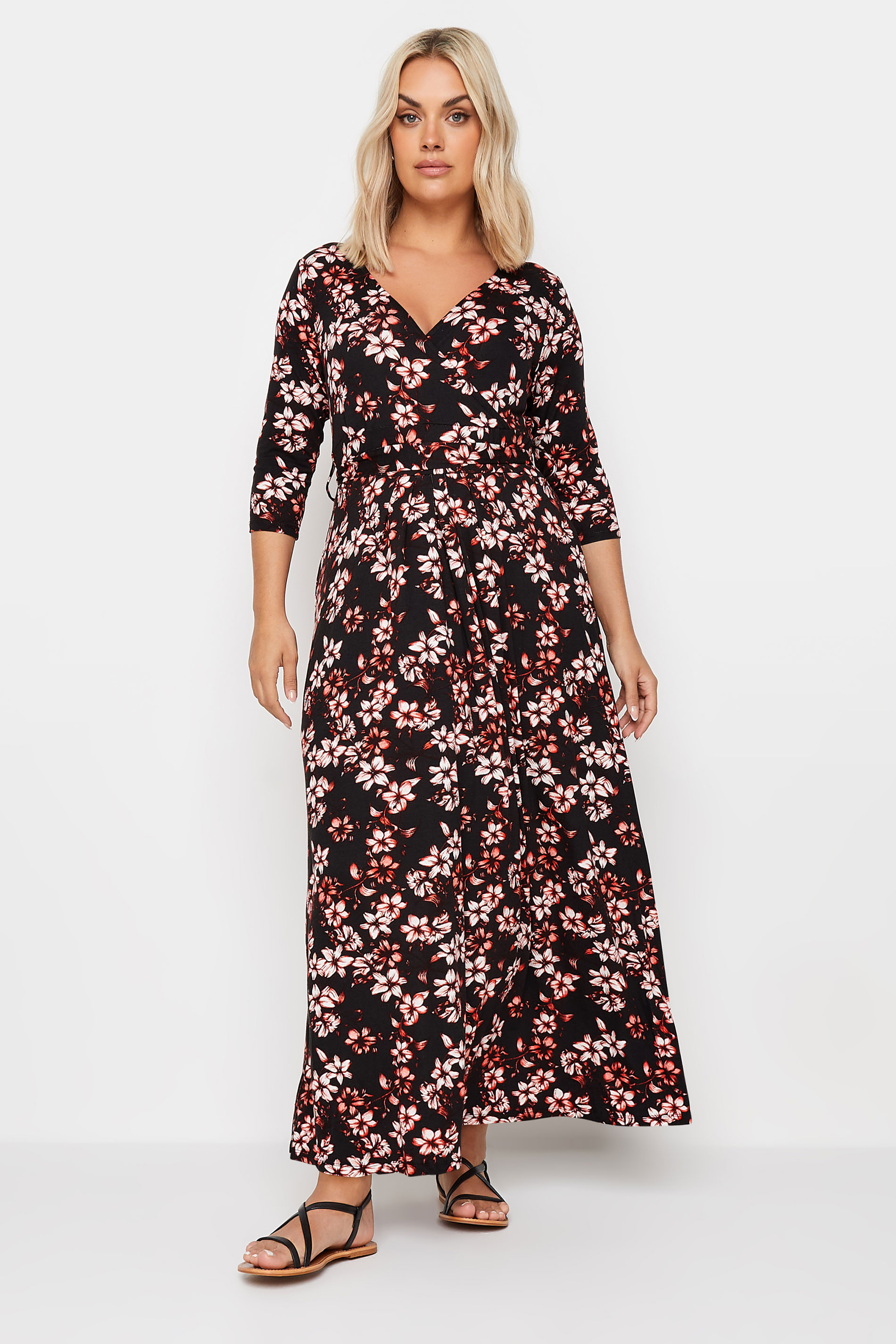 YOURS Plus Size Black Floral Print Maxi Wrap Dress | Yours Clothing 2