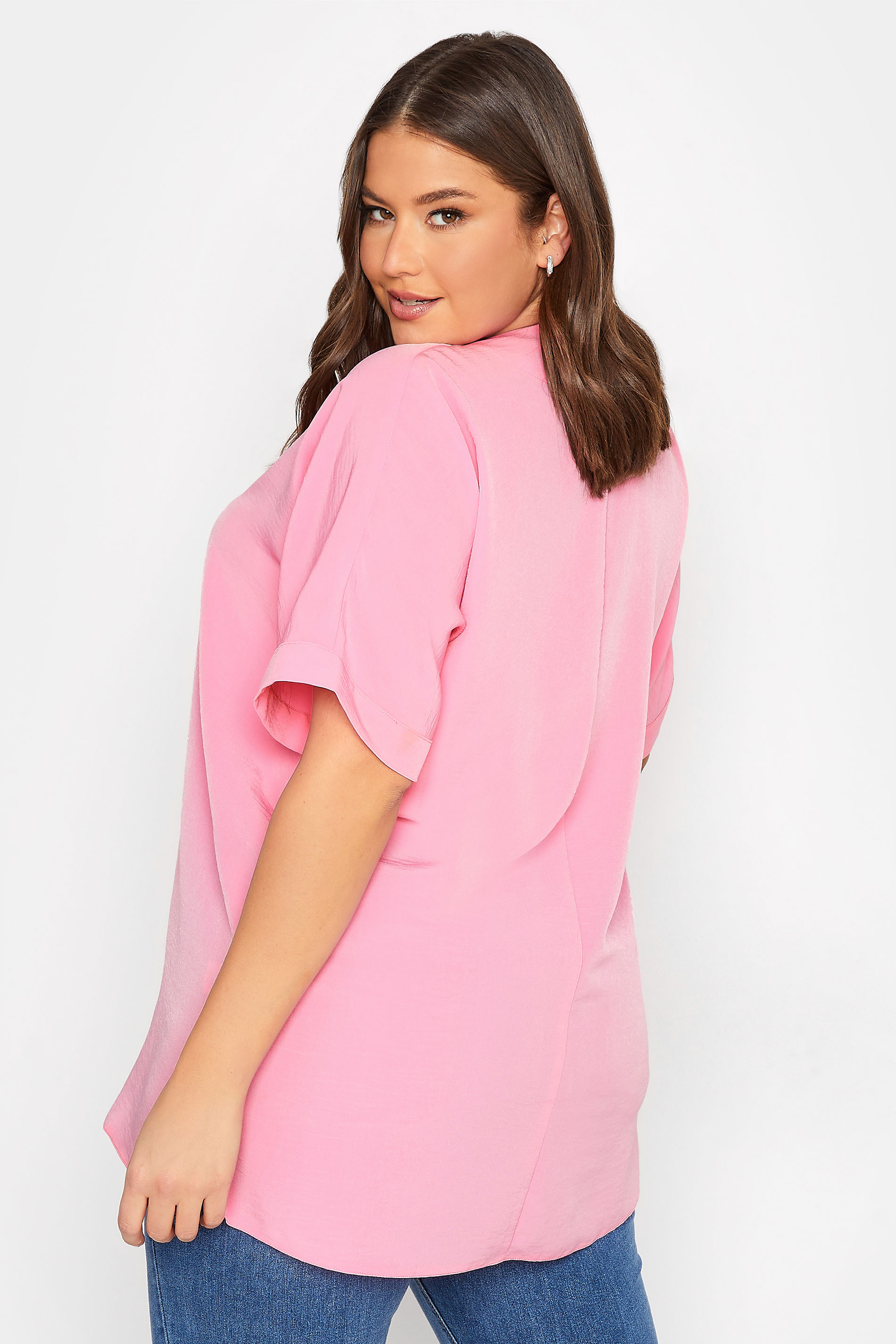 YOURS Curve Plus Size Baby Pink V-Neck Top | Yours Clothing  3