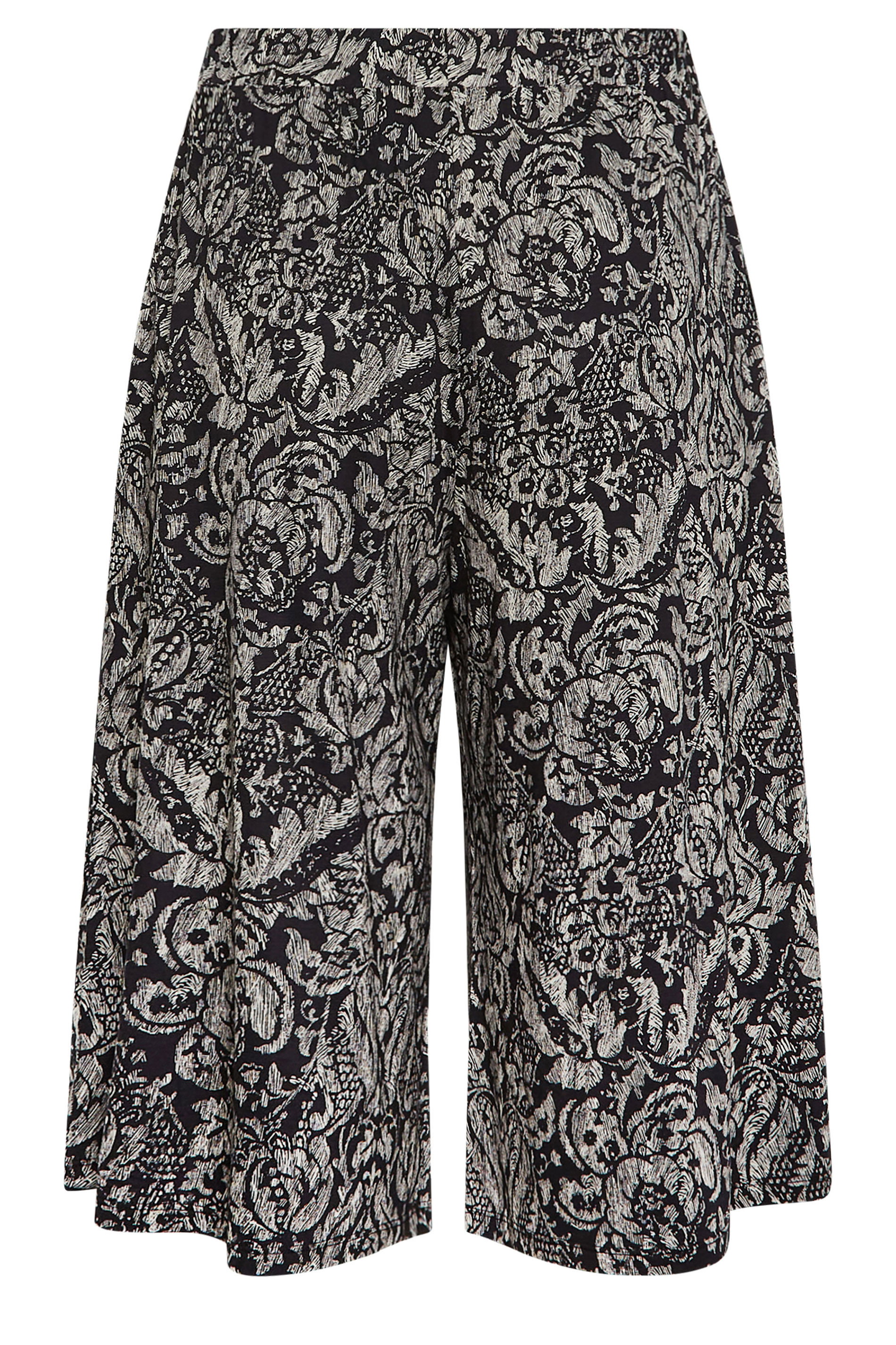 YOURS Curve Black Paisley Print Culottes | Yours Clothing