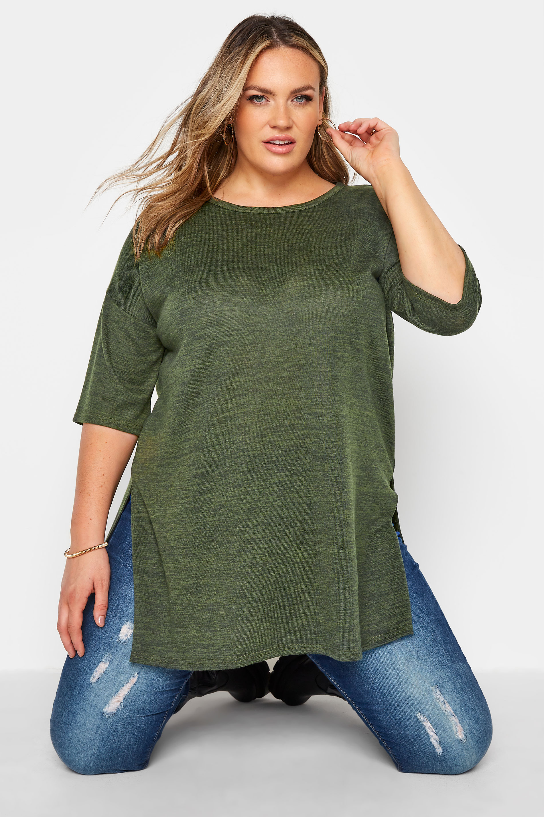 Curve Khaki Green Oversized T-Shirt 1