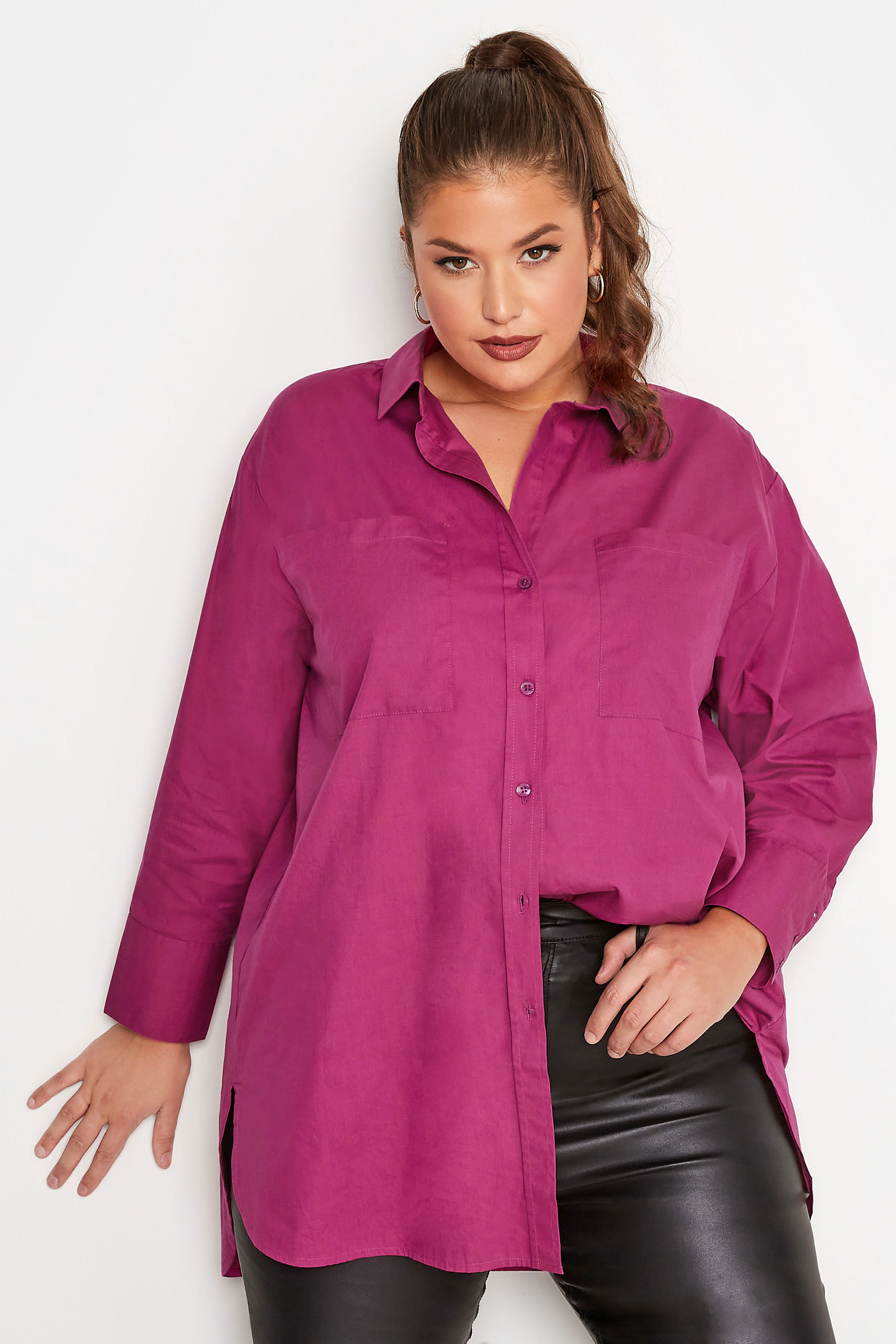 LIMITED COLLECTION Plus Size Pink Oversized Boyfriend Shirt | Yours Clothing 1