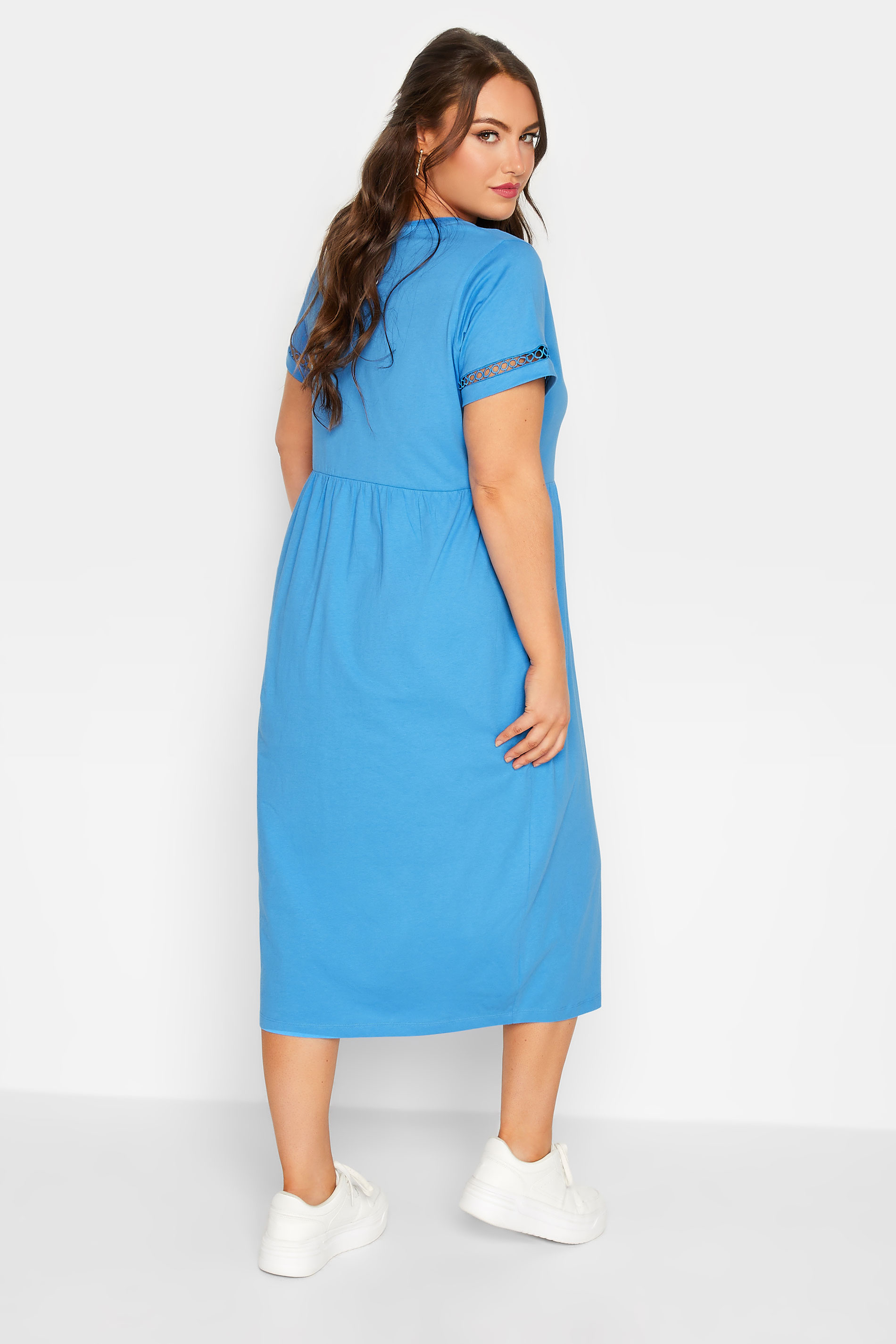 LIMITED COLLECTION Plus Size Blue Crochet Trim T-Shirt Dress | Yours Clothing 3