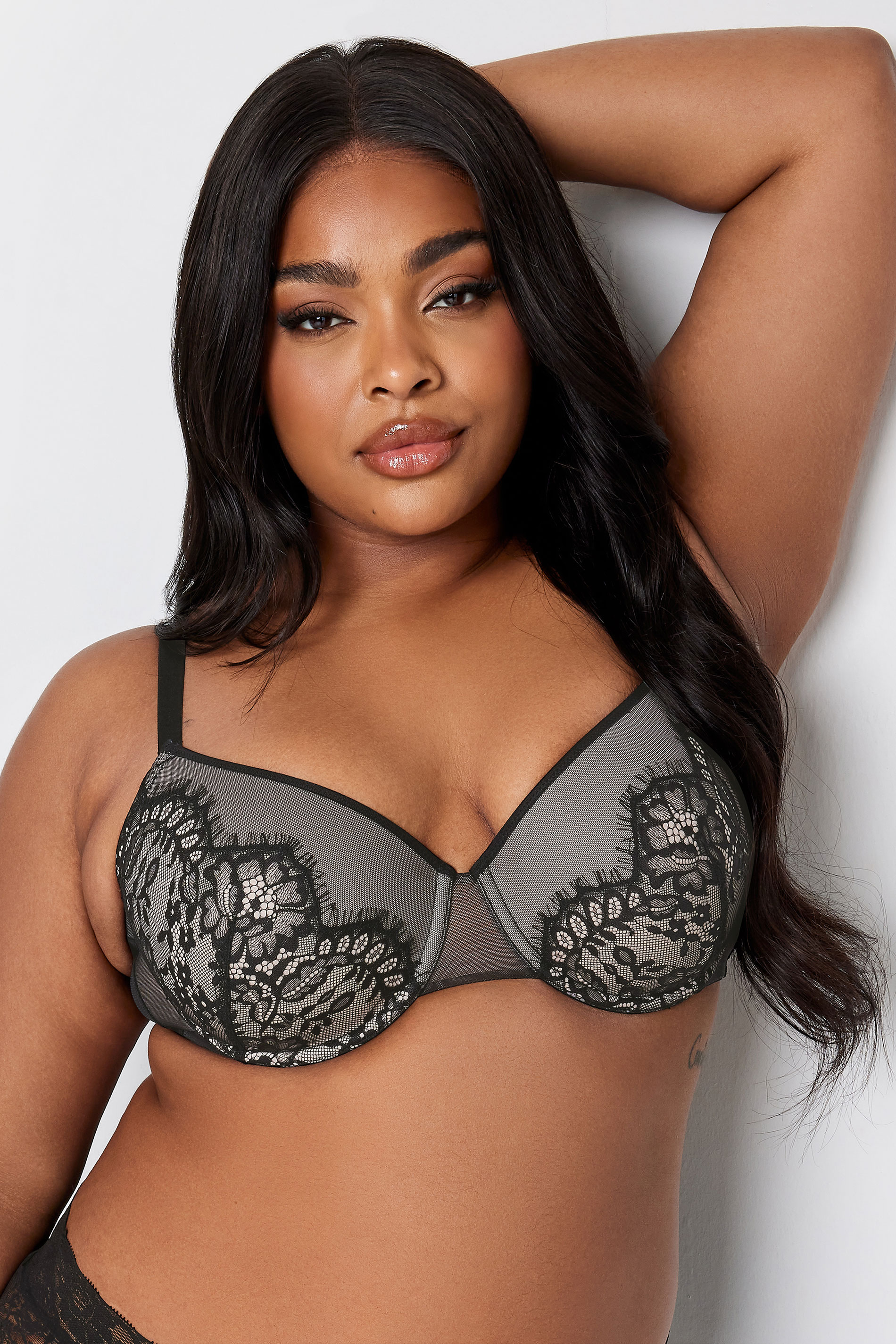YOURS Curve Plus Size Lace Detail Mesh Padded T-Shirt Bra