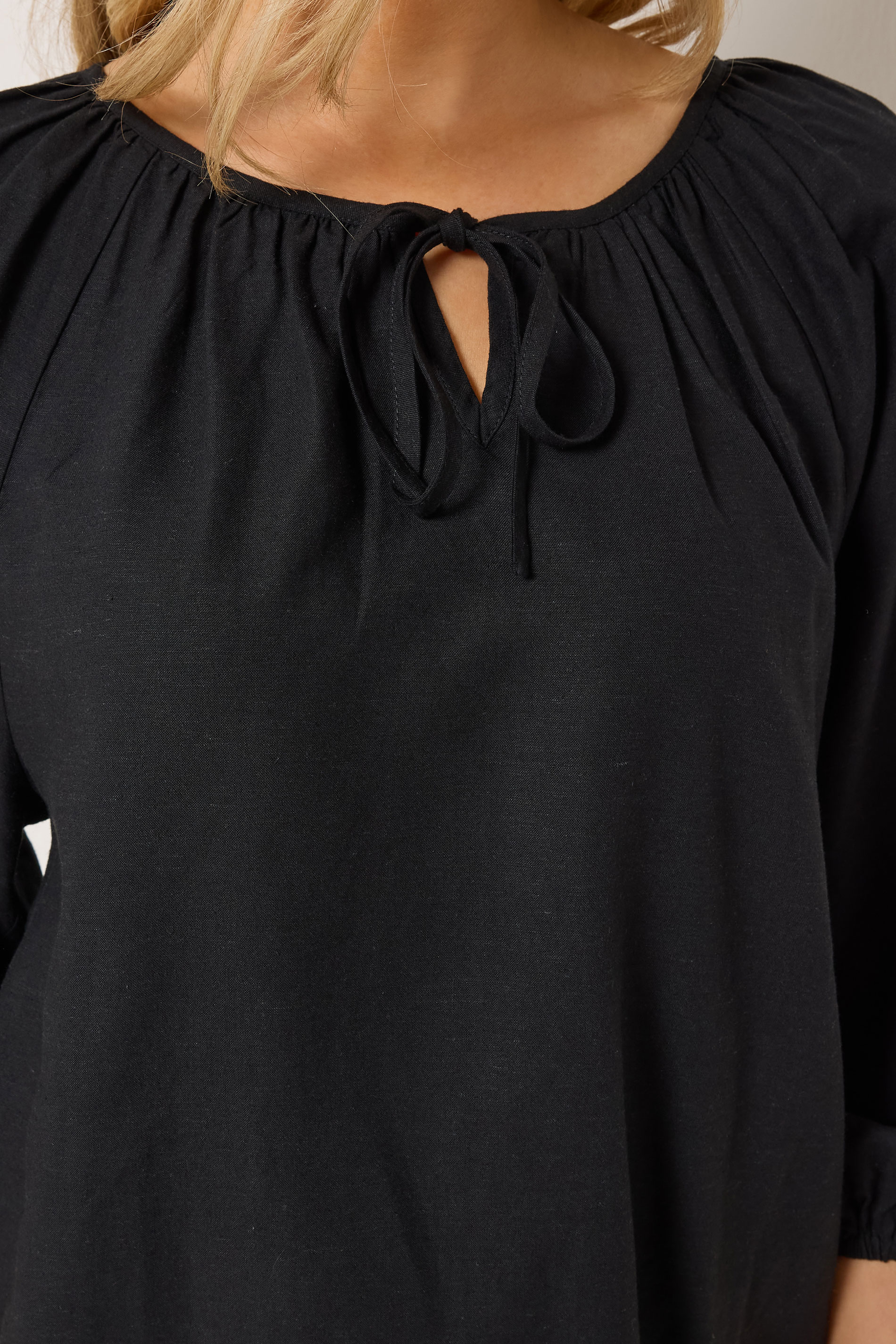 LTS Tall Women's Black Tie Front Linen Blouse | Long Tall Sally 6