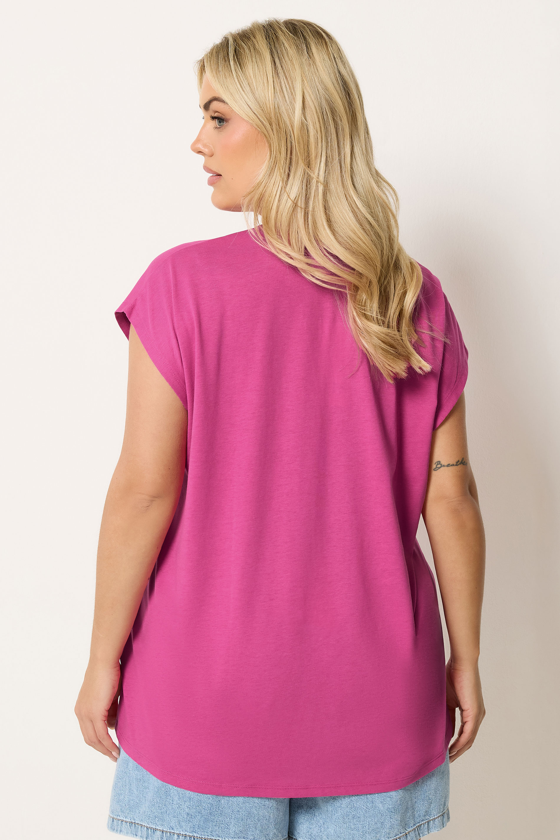 YOURS Plus Size Pink Notch Neck T-Shirt | Yours Clothing 2