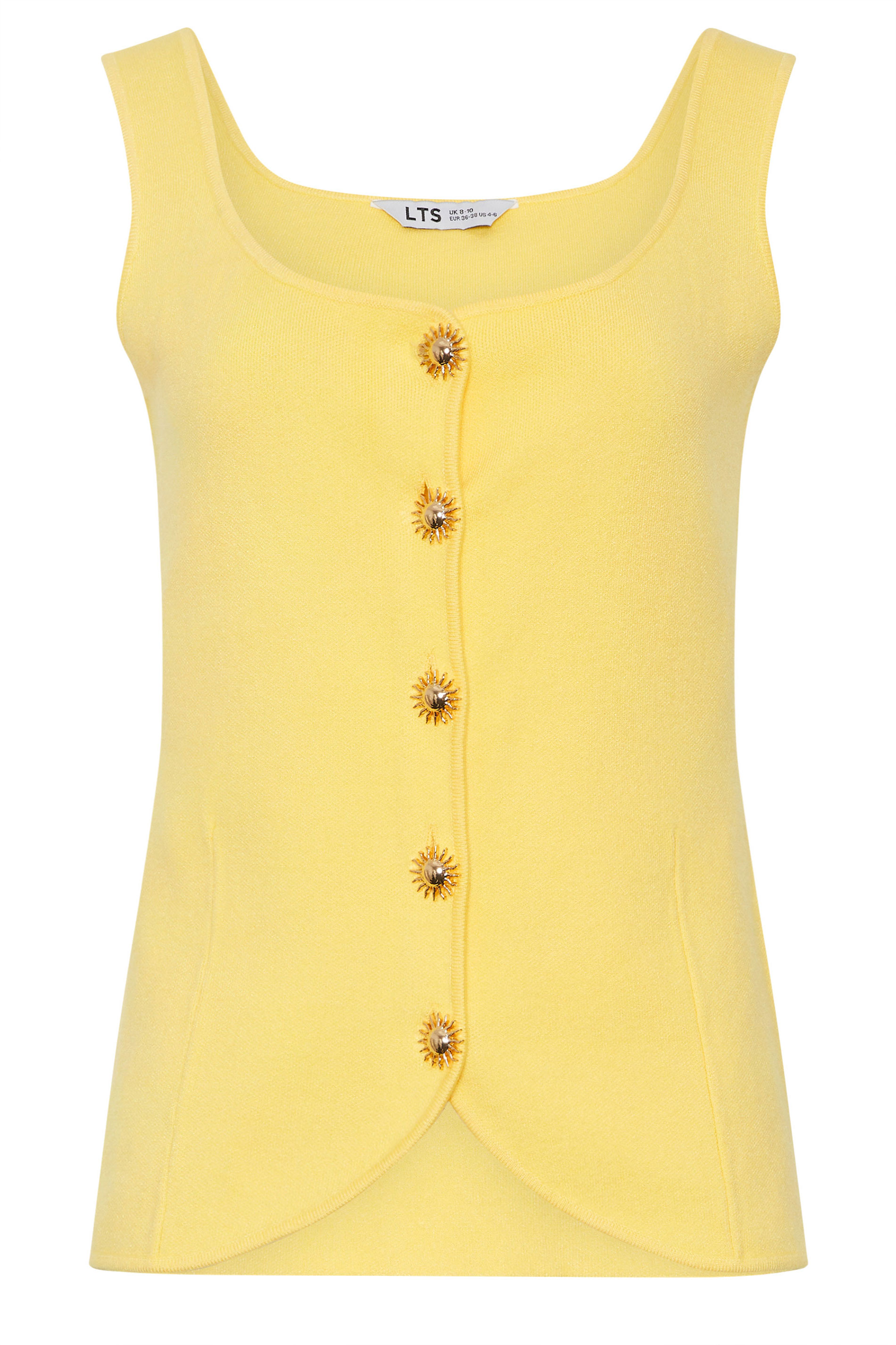 LTS Tall Women's Lemon Yellow Button Knitted Vest Top | Long Tall Sally 6