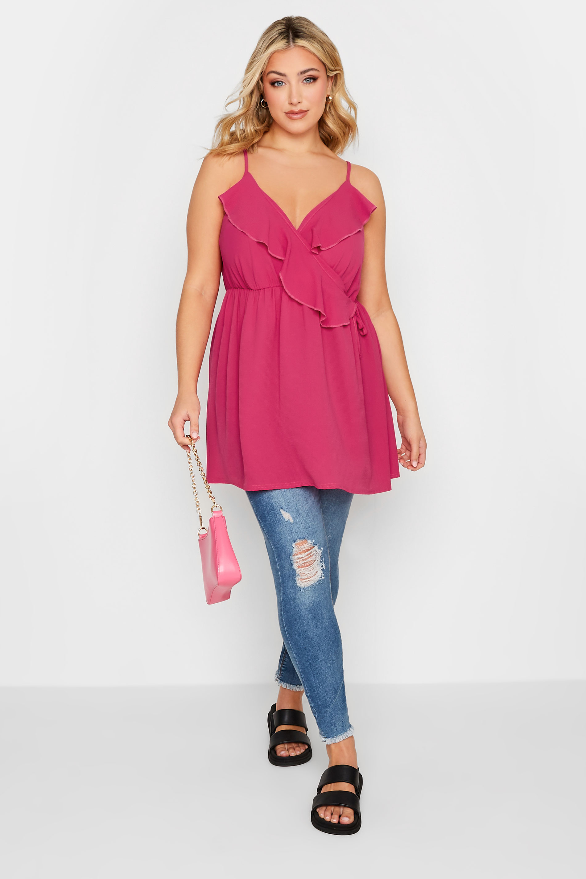 LIMITED COLLECTION Plus Size Hot Pink Wrap Cami Vest Top | Yours Clothing 2