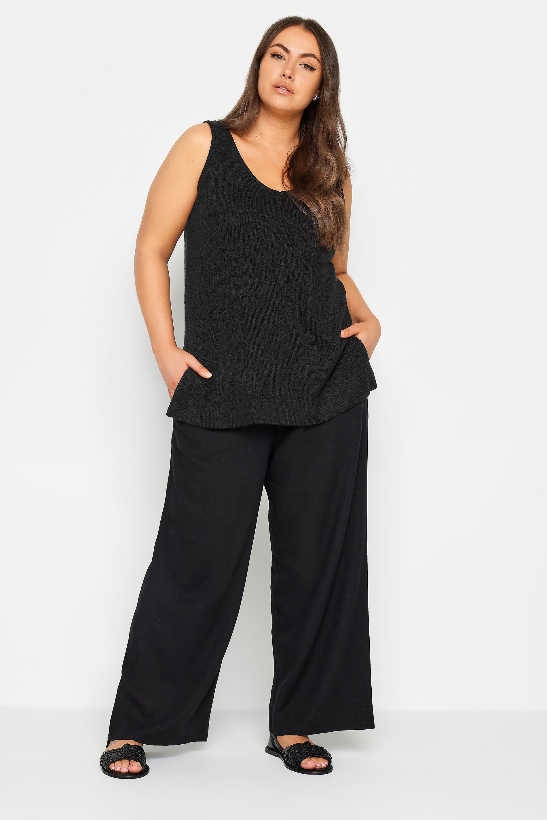 YOURS Plus Size Black Knitted Vest Top | Yours Clothing 2