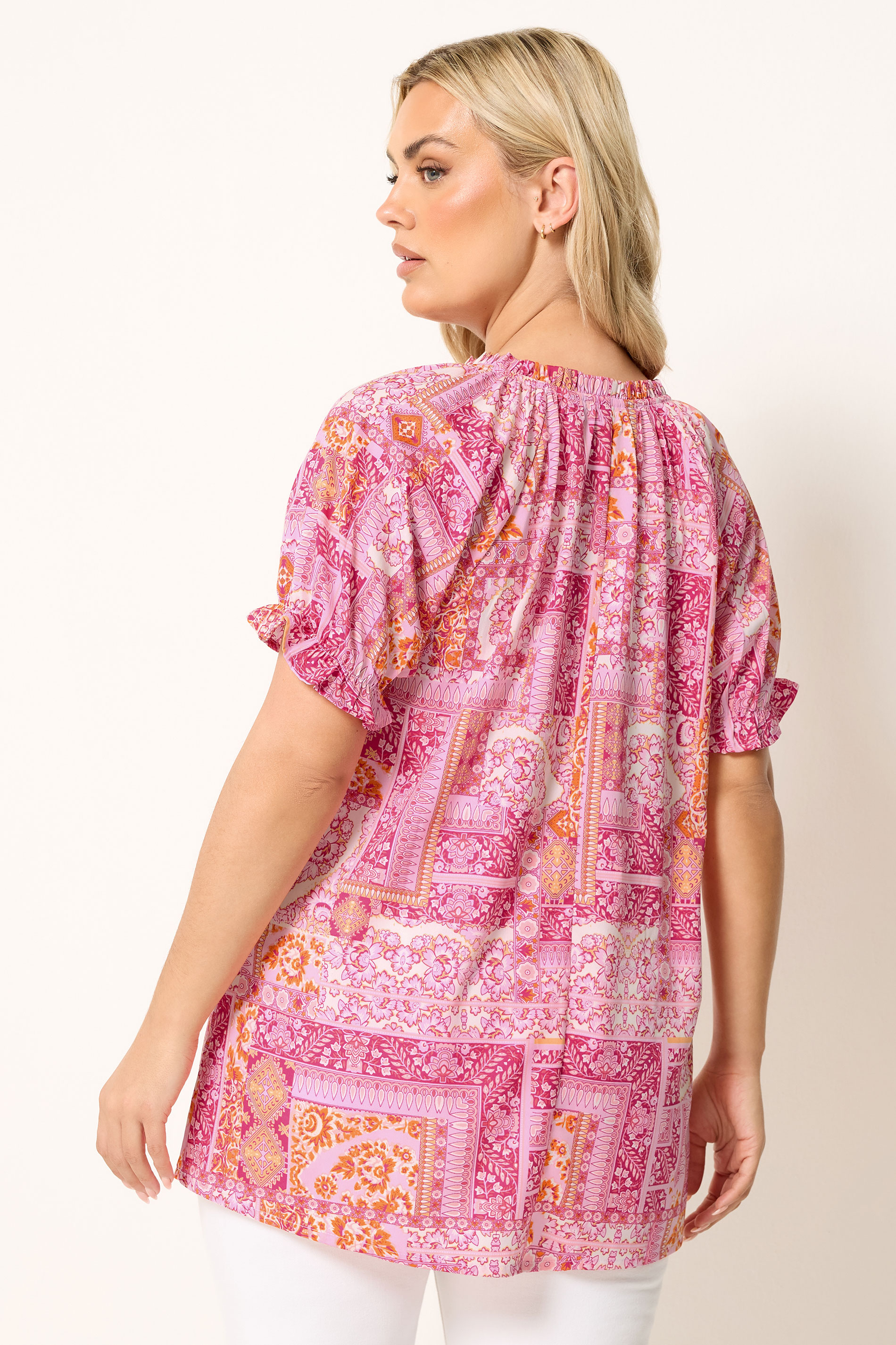 YOURS Plus Size Pink Tile Print Blouse | Yours Clothing 2