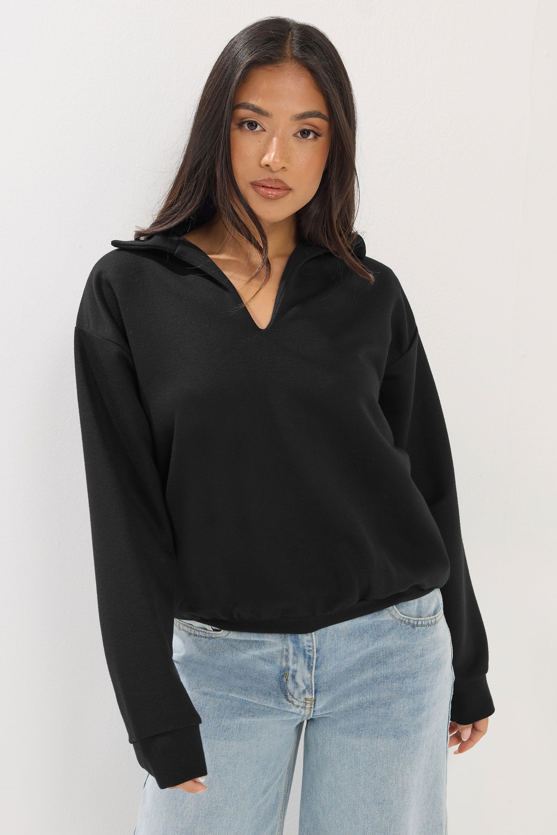 PixieGirl Petite Women's Black Collar Oversized Sweatshirt | PixieGirl 3
