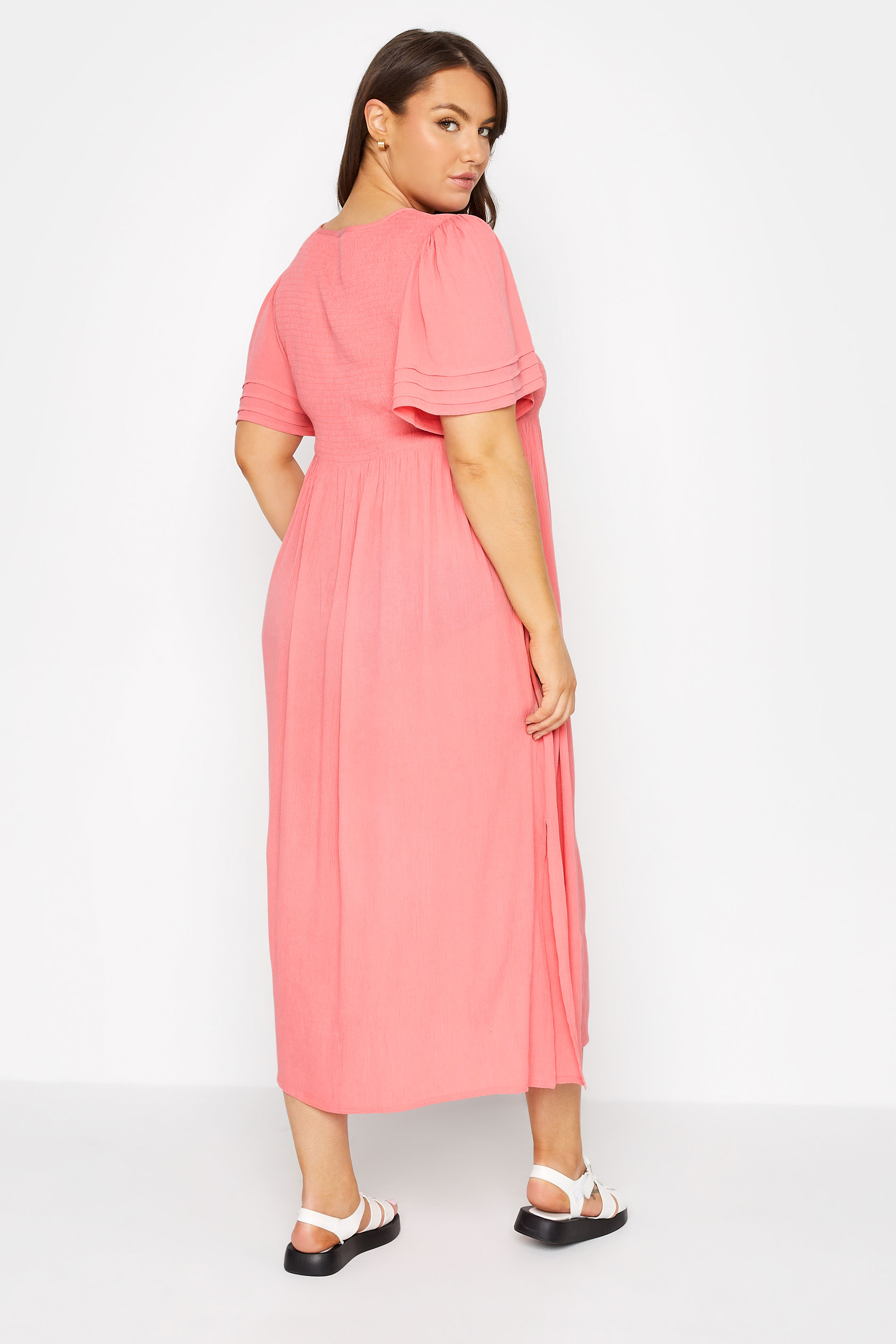 LIMITED COLLECTION Plus Size Coral Pink Crinkle Angel Sleeve Dress | Yours Clothing  3