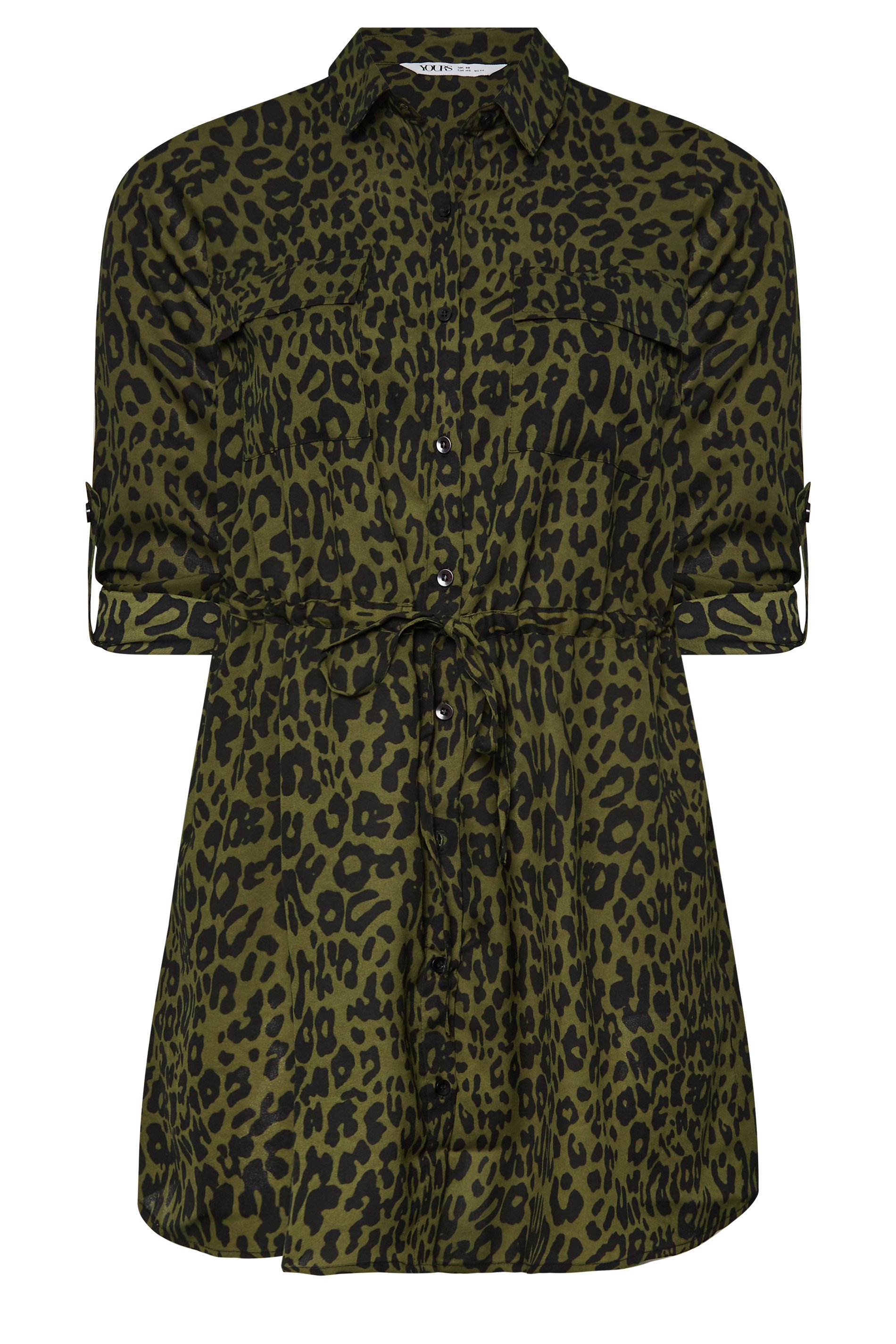 YOURS Plus Size Khaki Green Animal Print Utility Tunic Shirt | Yours  Clothing