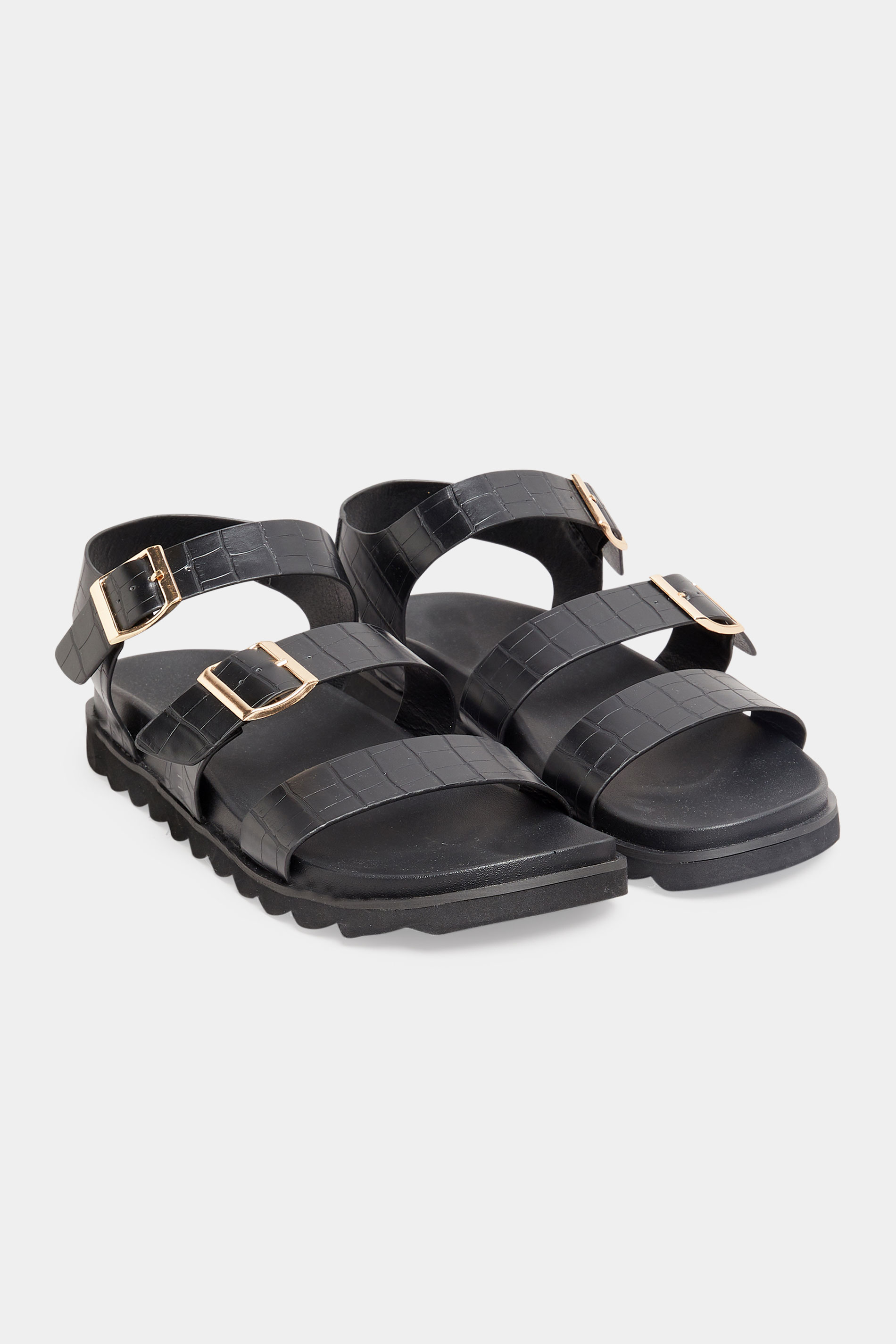 Grande taille  Sandals Grande taille  Flat Sandals | LTS Black Croc Buckle Strap Sandals In Standard D Fit - TI24942
