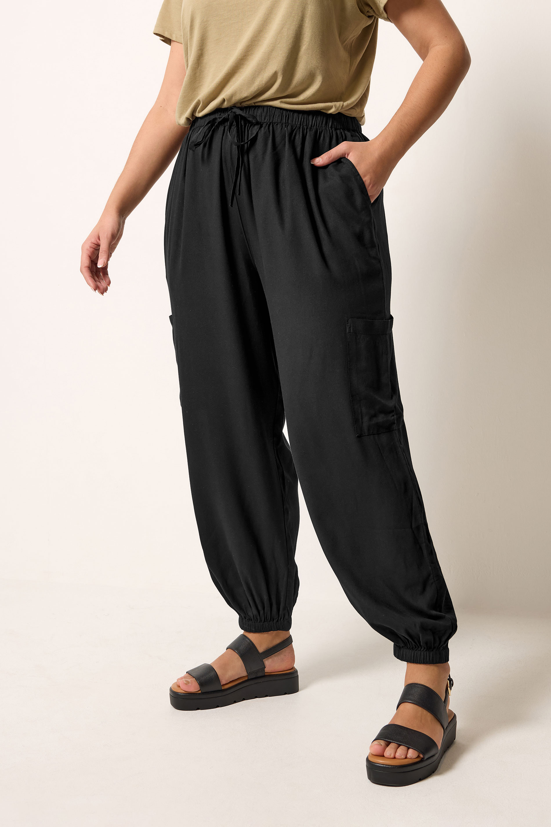 YOURS Plus Size Black Cargo Balloon Trousers | Yours Clothing 3
