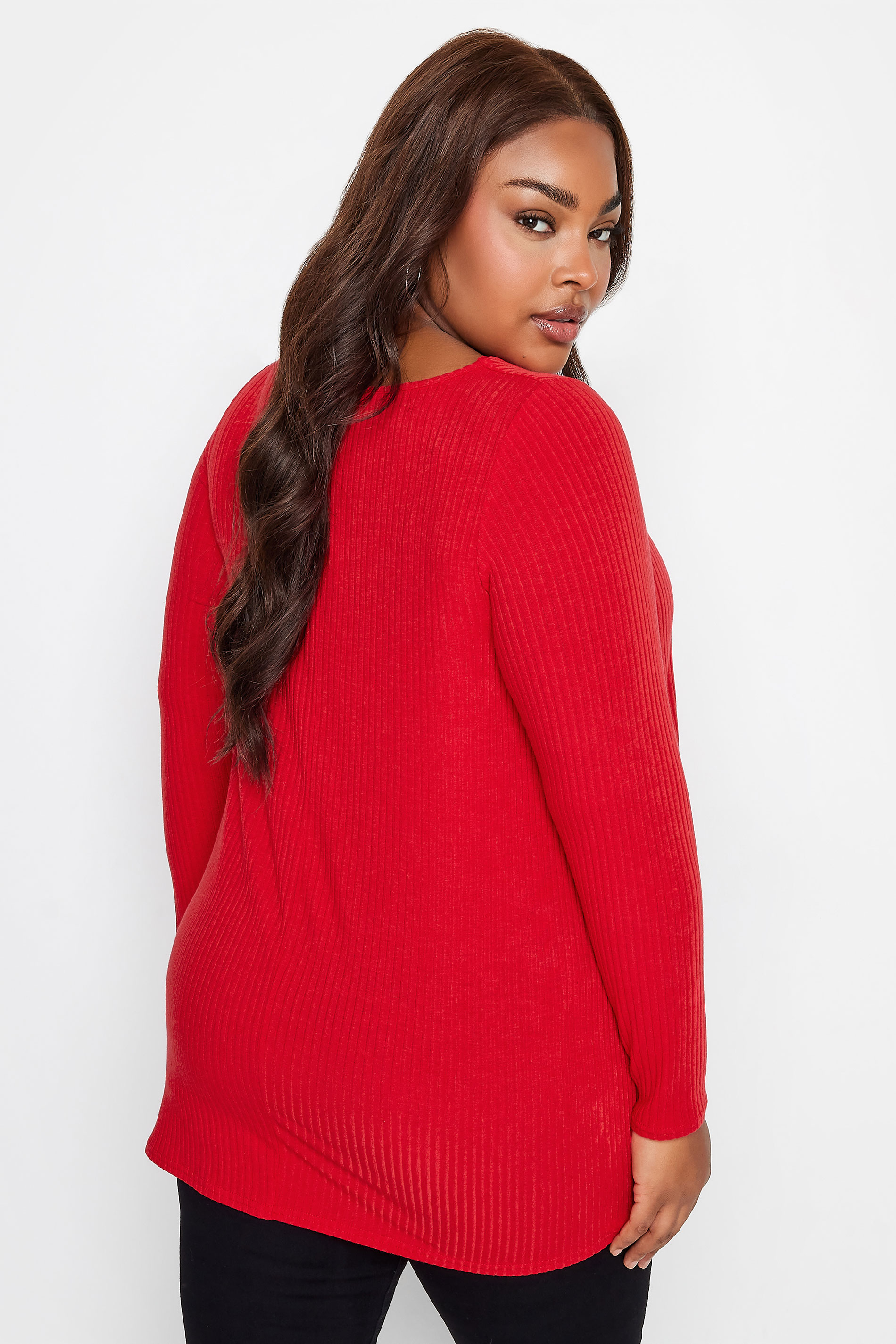 YOURS Curve Red Twist Front Ribbed Swing Top | Yours Clothing