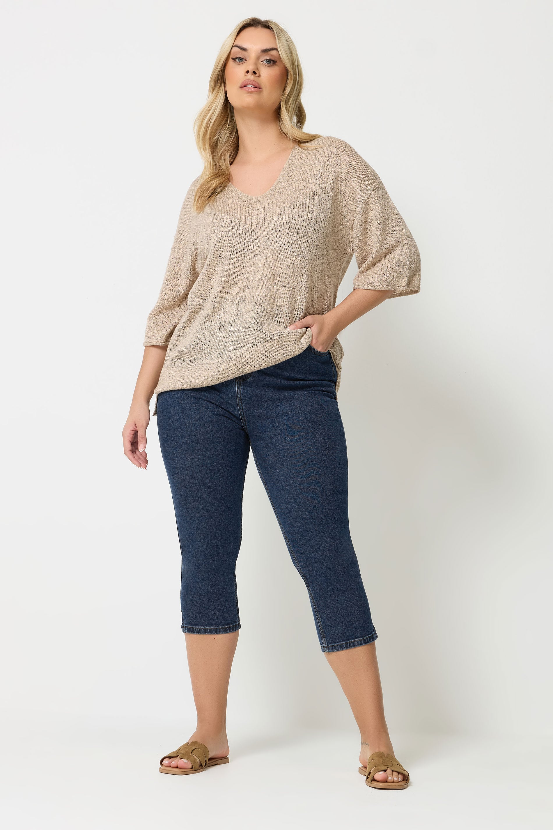 YOURS Plus Size Indigo Blue Capri AVA Jeans | Yours Clothing 1
