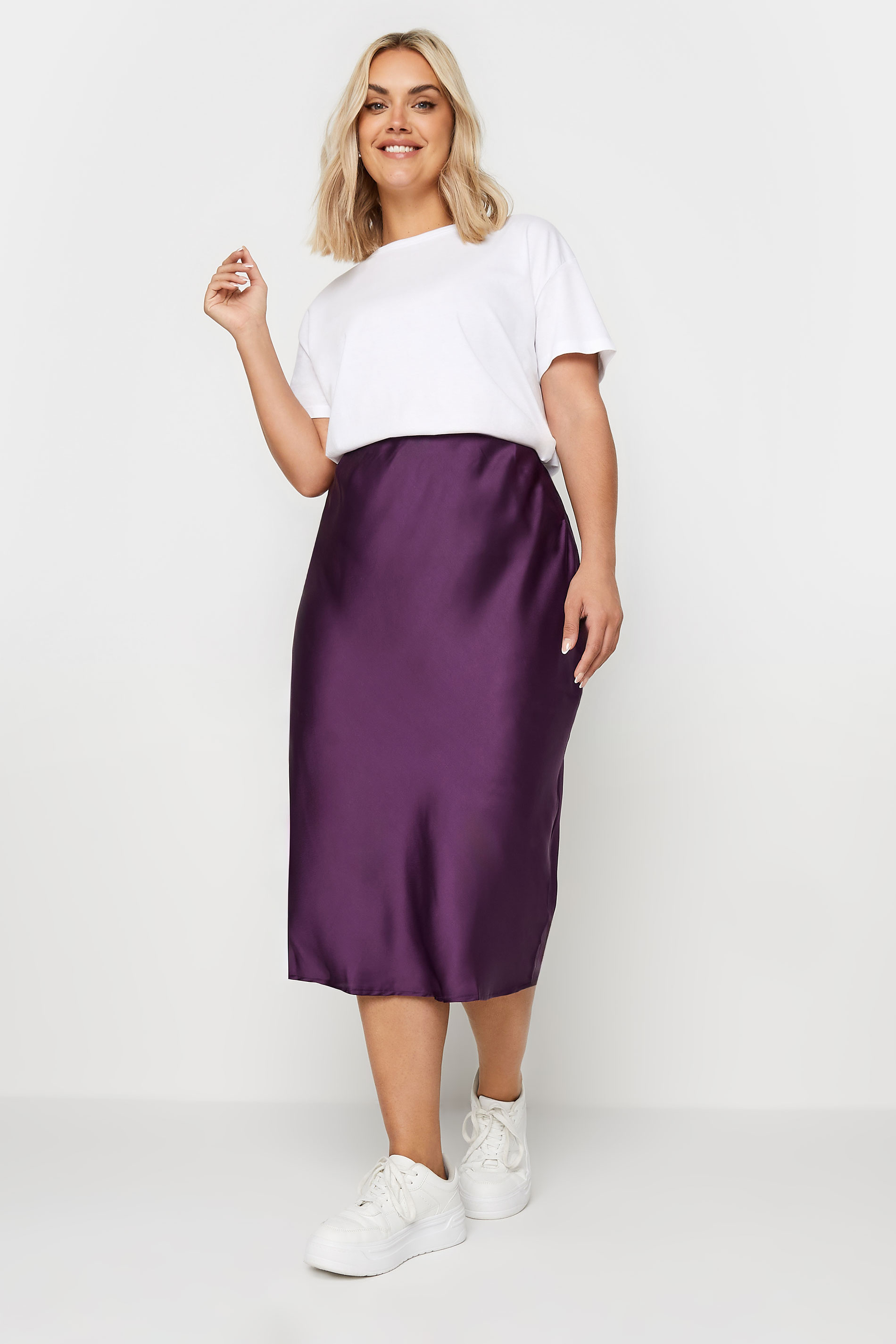 YOURS Plus Size Purple Satin Midi Skirt | Yours Clothing 2
