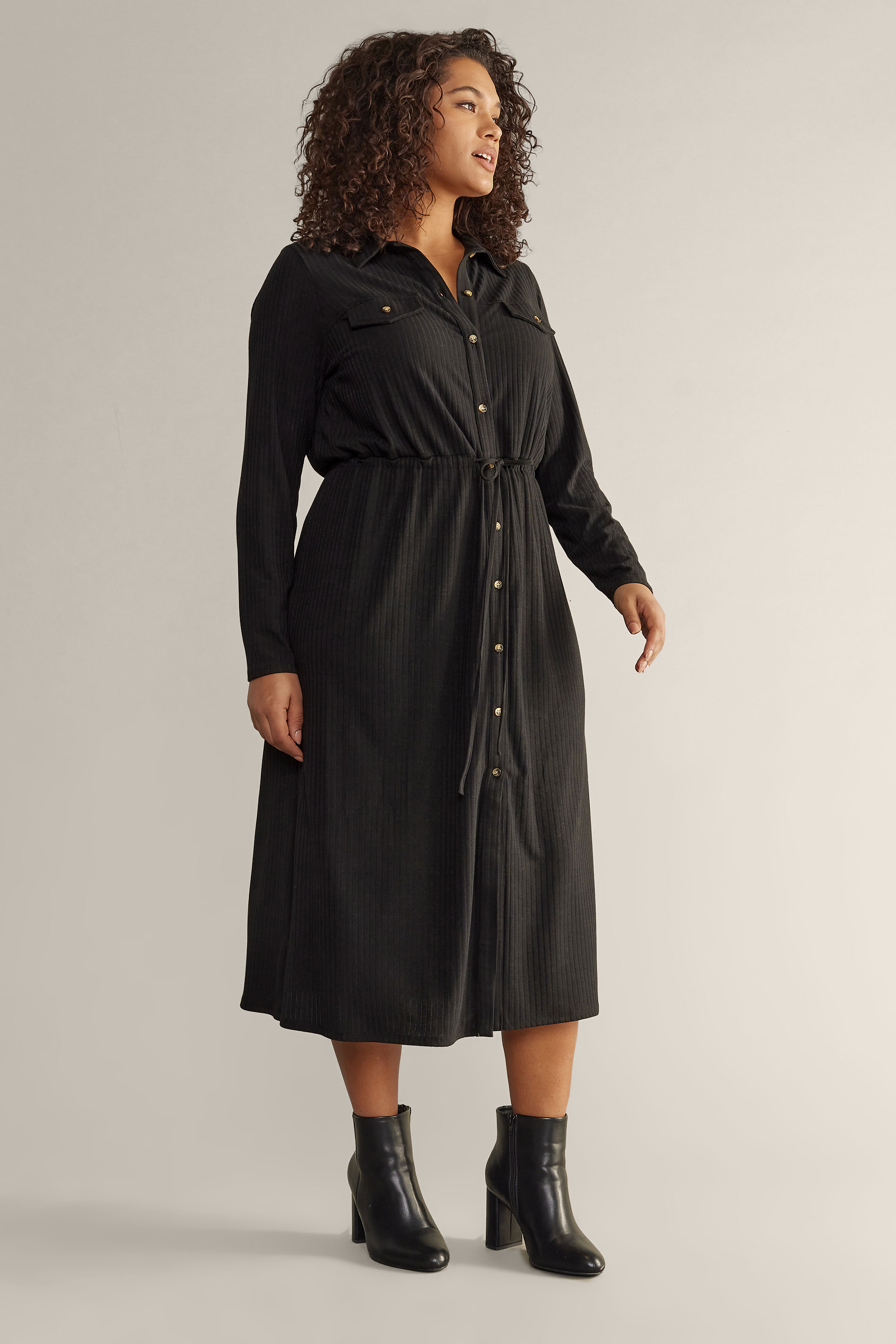 EVANS Plus Size Black Ribbed Utility Dress | Yours Clothing 3