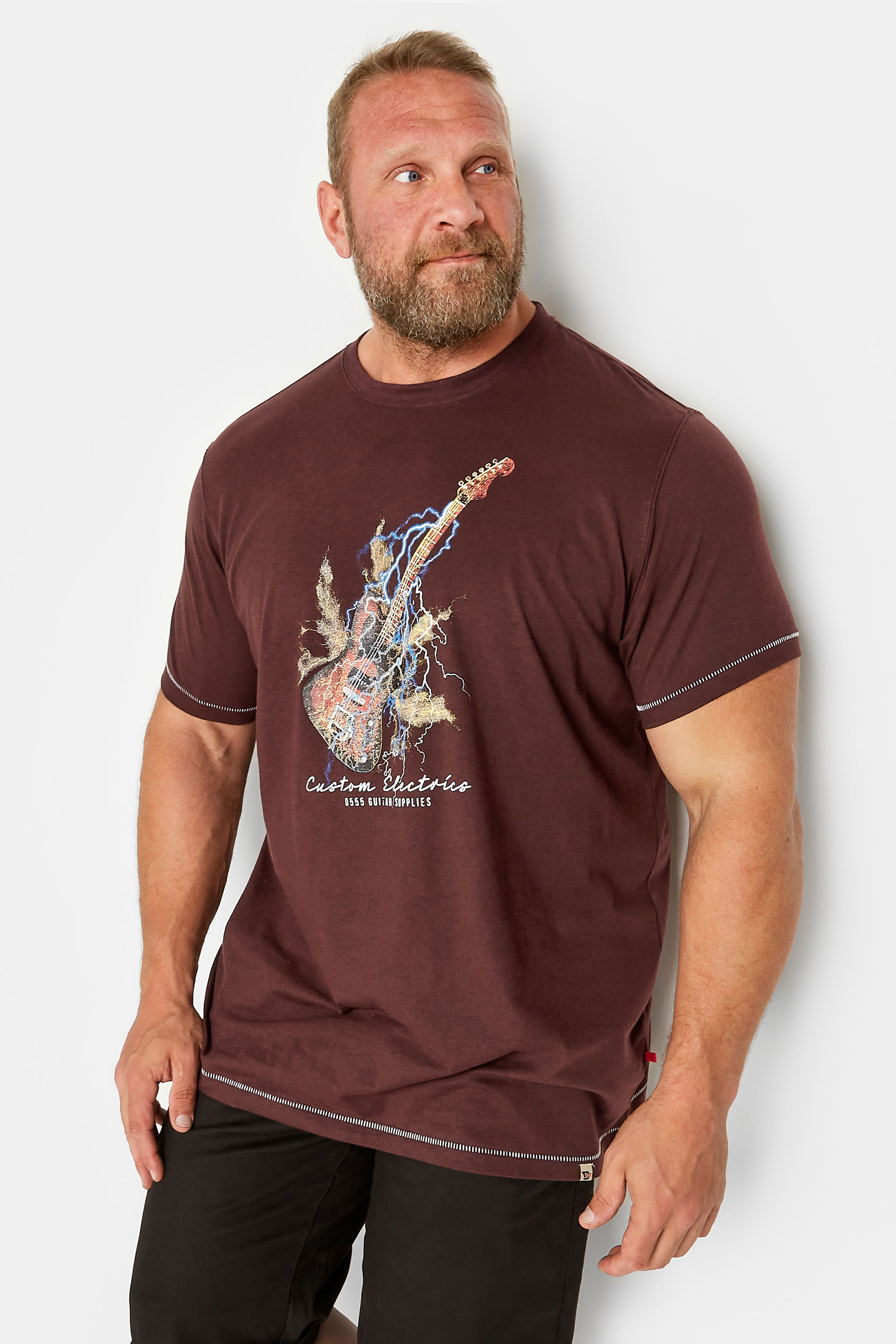 D555 Big & Tall Burgundy Red Lightning Bolt Guitar Print T-Shirt | BadRhino 1