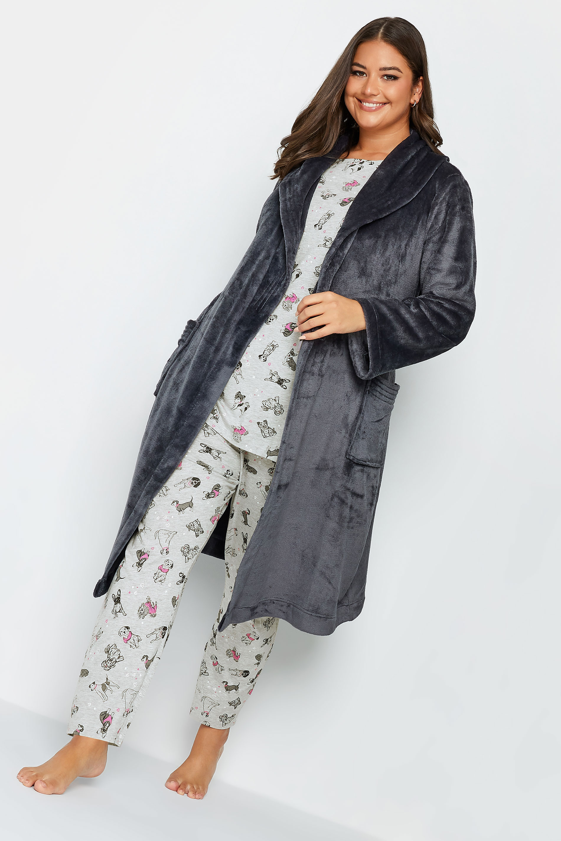 YOURS Plus Size Grey Dog Print Pyjama Set | Yours Clothing 3