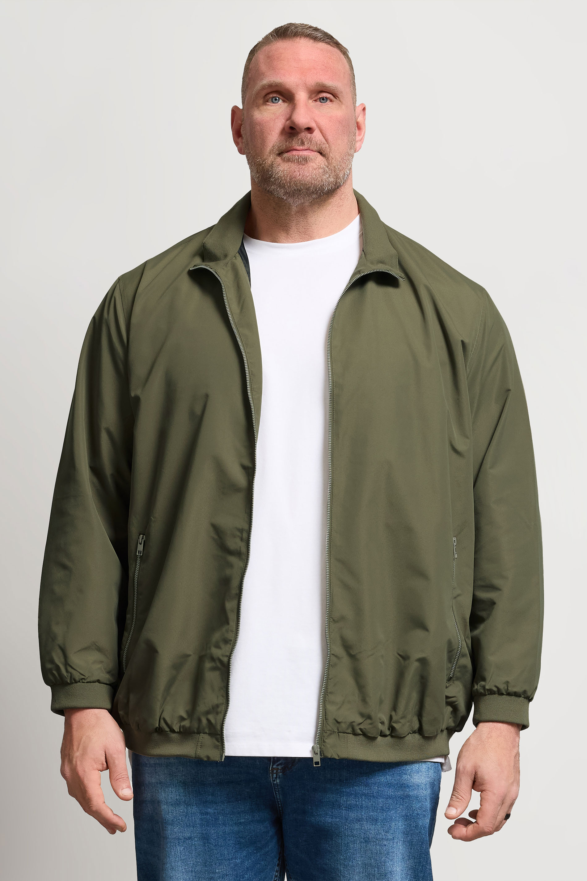 JACK & JONES Big & Tall Olive Green Harrington Bomber Jacket | BadRhino 3