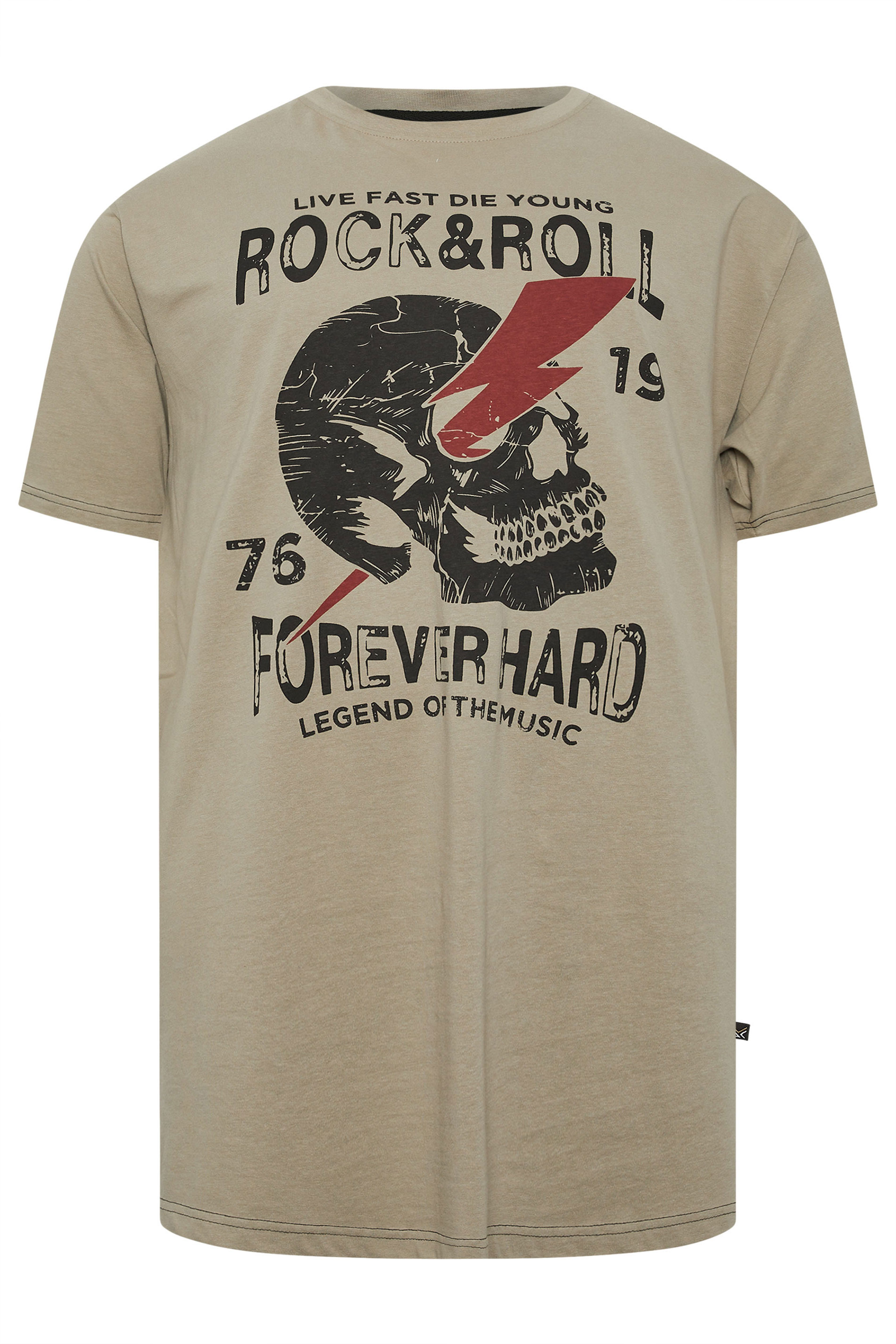 KAM Big & Tall Stone Brown Rock N Roll Print T-Shirt | BadRhino 2