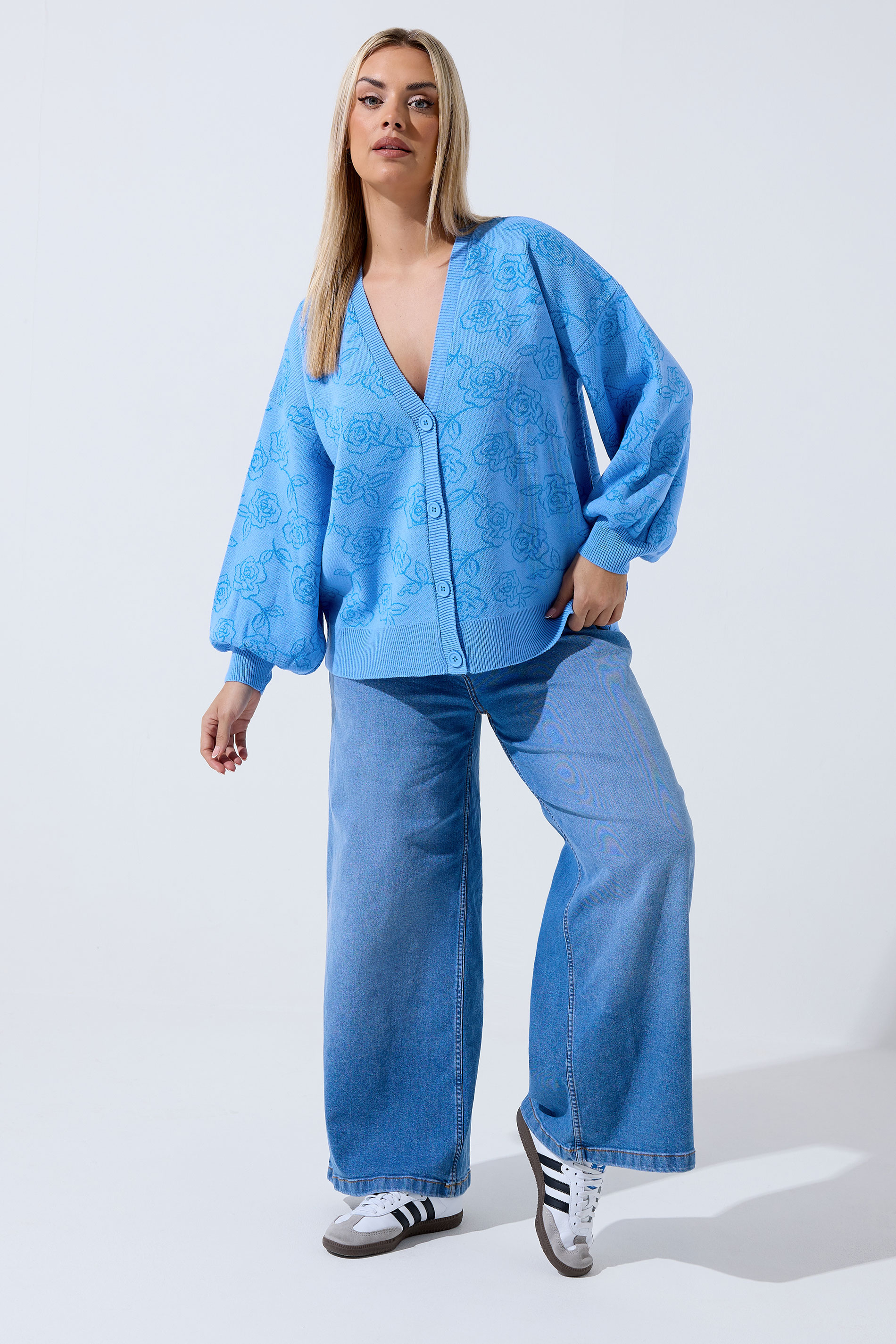 LIMITED COLLECTION Plus Size Blue Rose Knitted Cardigan | Yours Clothing 1
