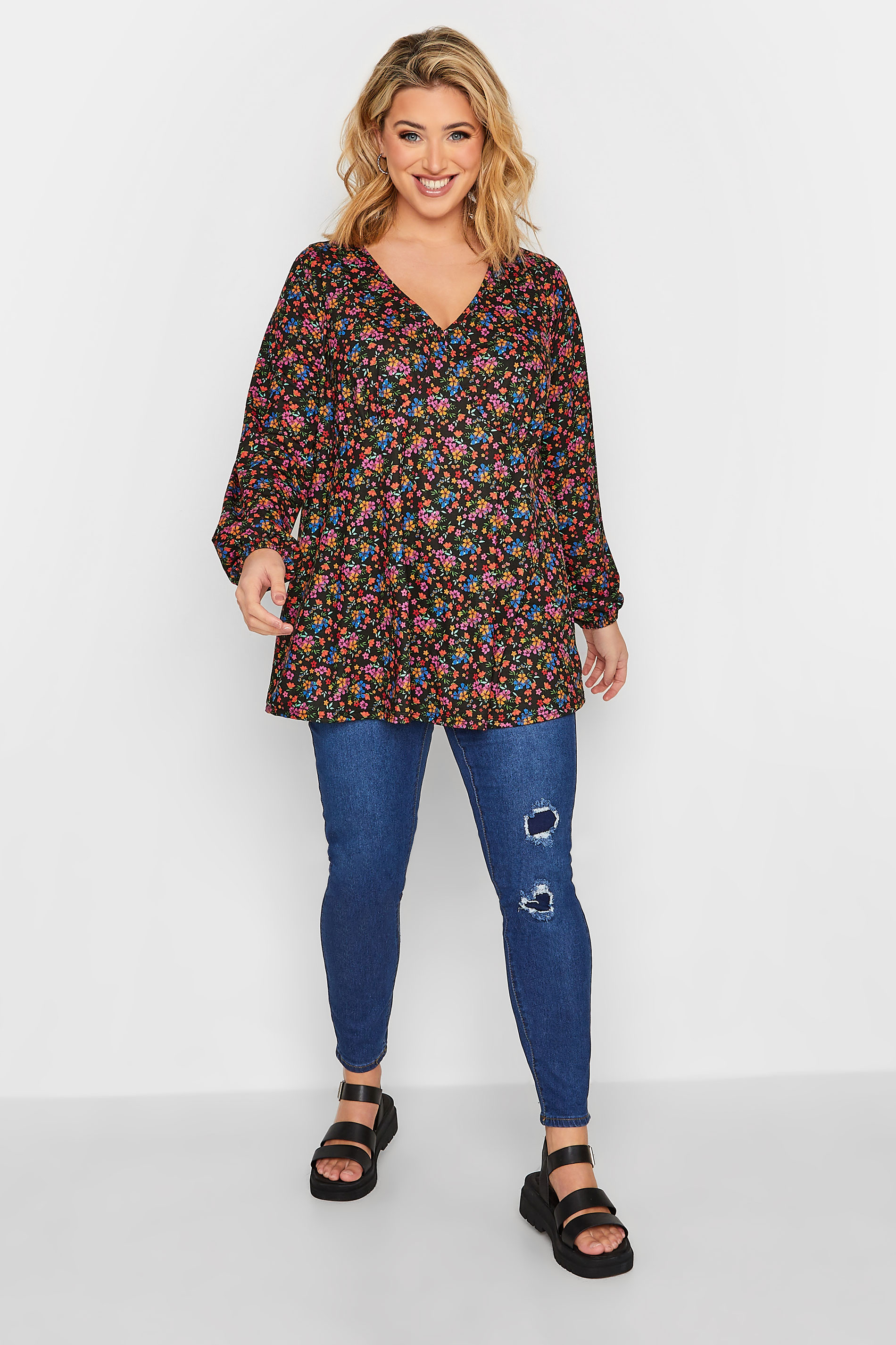 LIMITED COLLECTION Plus Size Black Floral Bust Detail Top | Yours Clothing 2