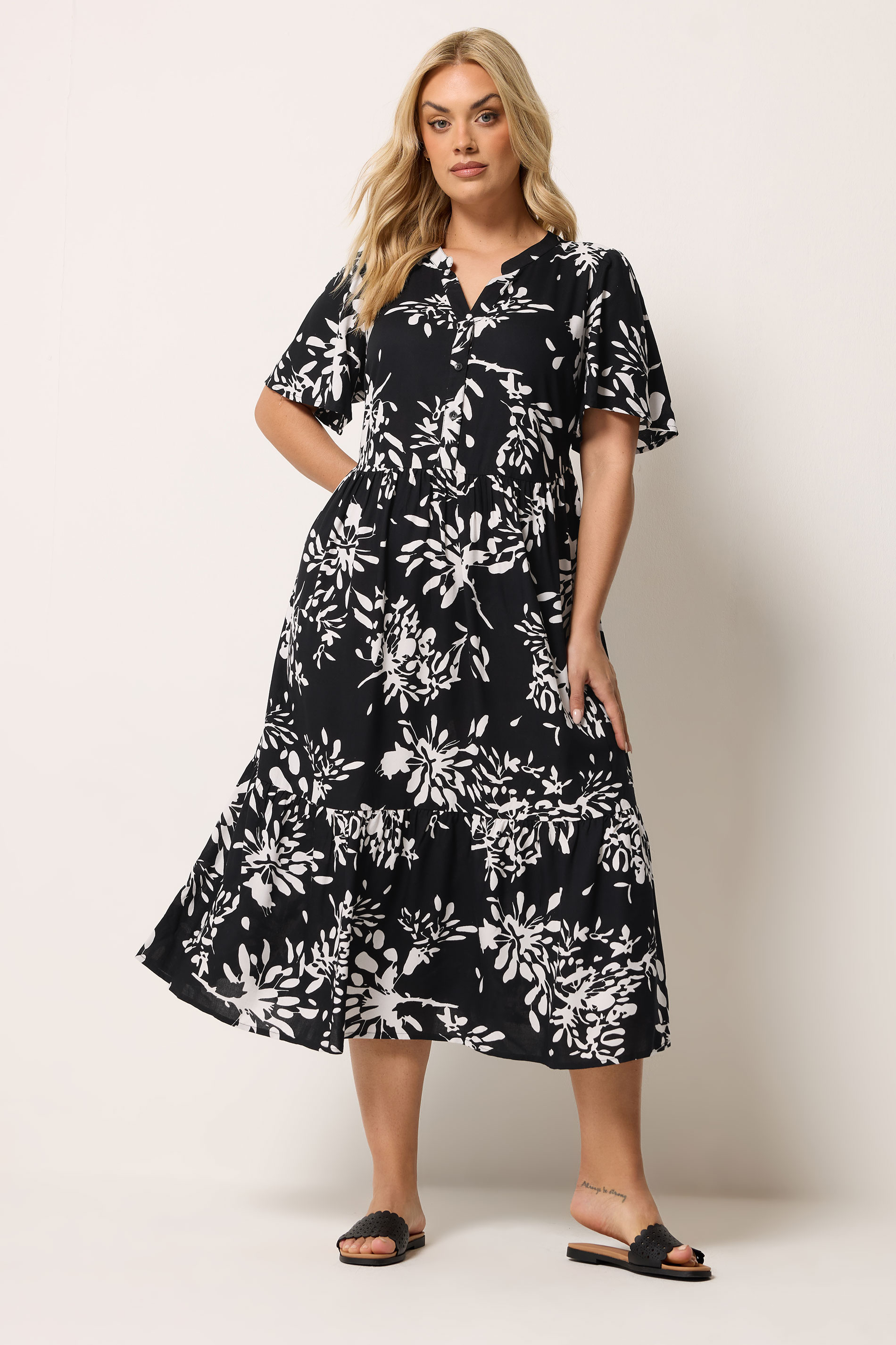YOURS Plus Size Black Abstract Placket Dress | Yours Clothing 1