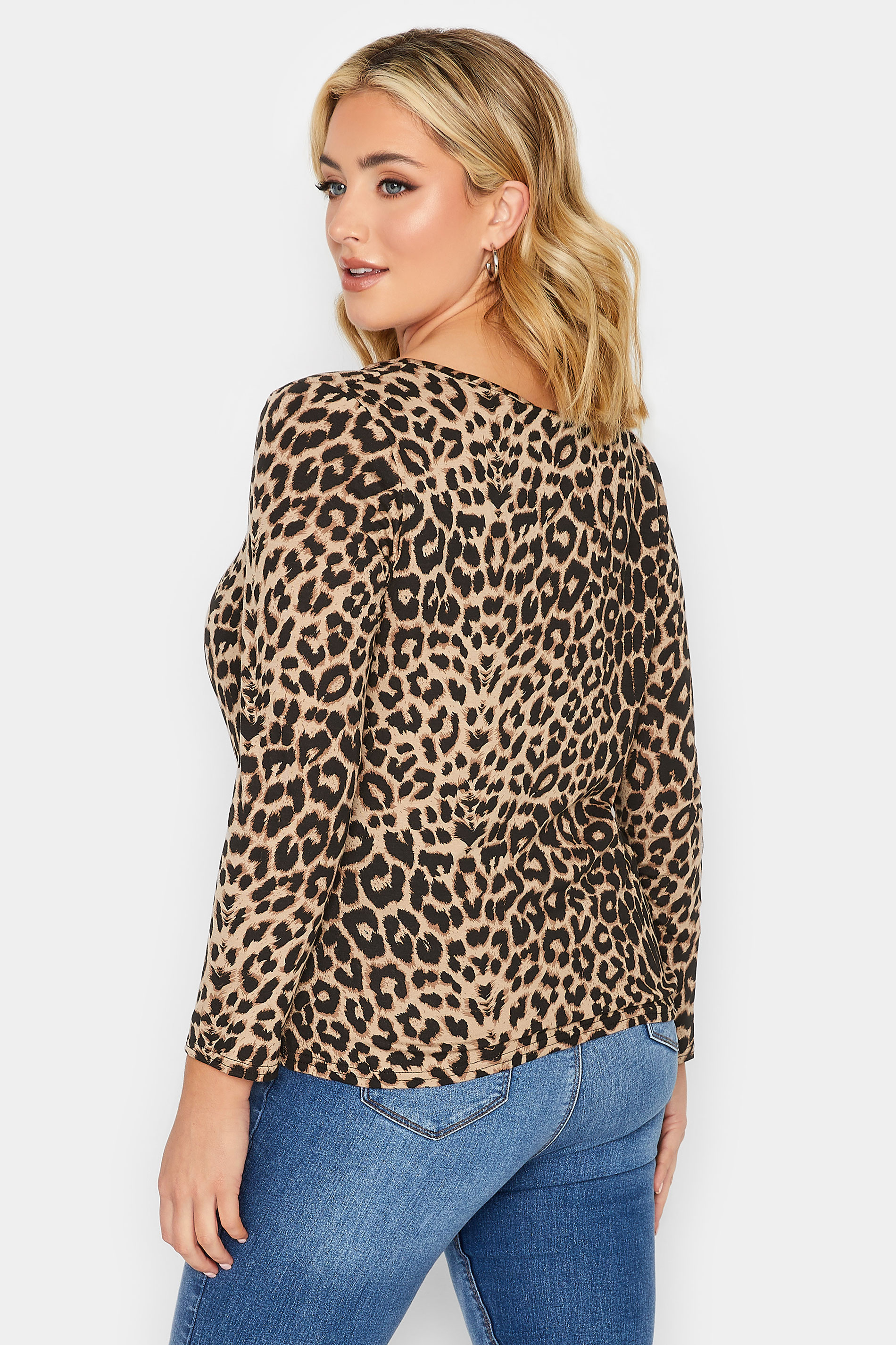 YOURS PETITE Plus Size Brown Leopard Print Square Neck Top | Yours Clothing 3