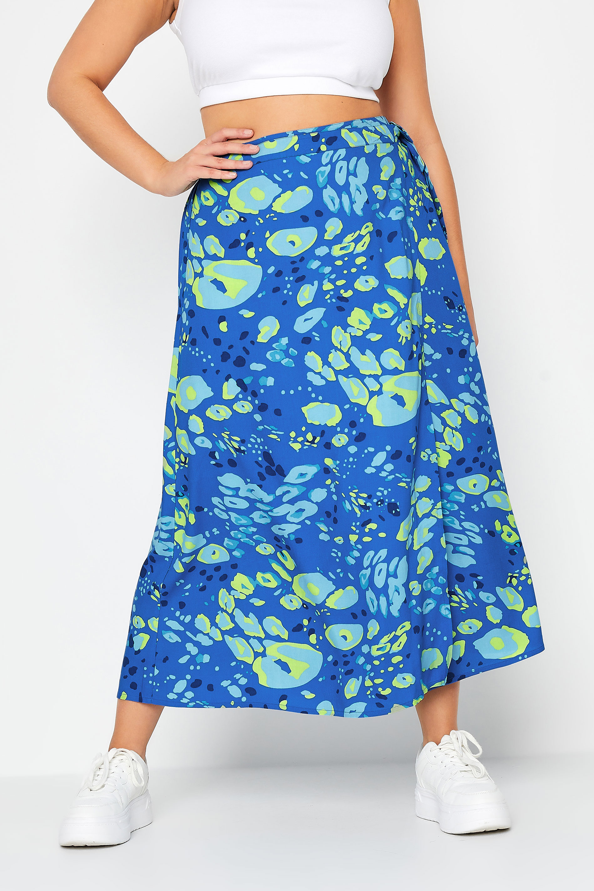 LIMITED COLLECTION Plus Size Blue Leopard Print Wrap Maxi Skirt | Yours Clothing 2