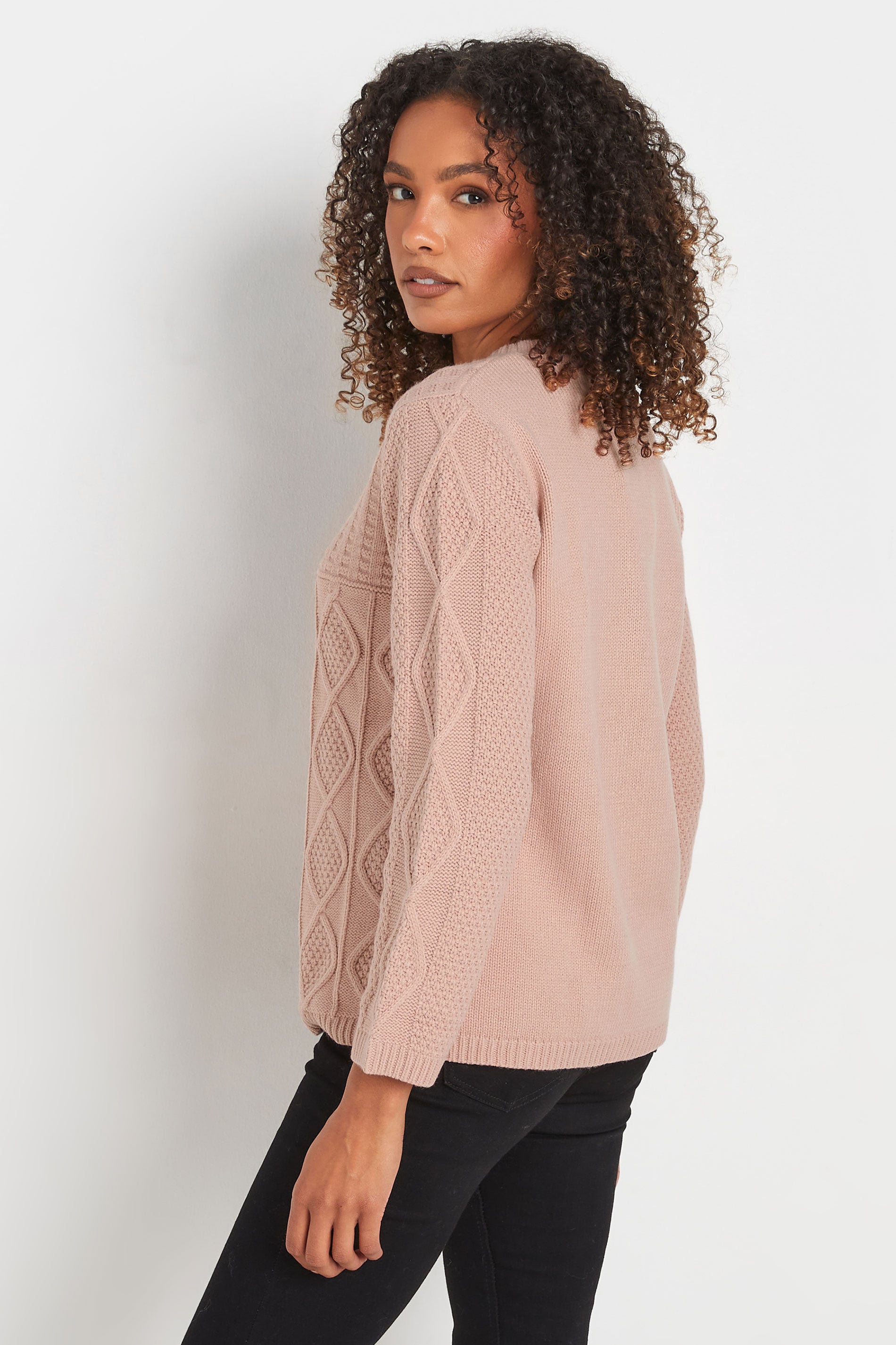 M&Co Blush Pink Cable Knit Patchwork Jumper | M&Co 5